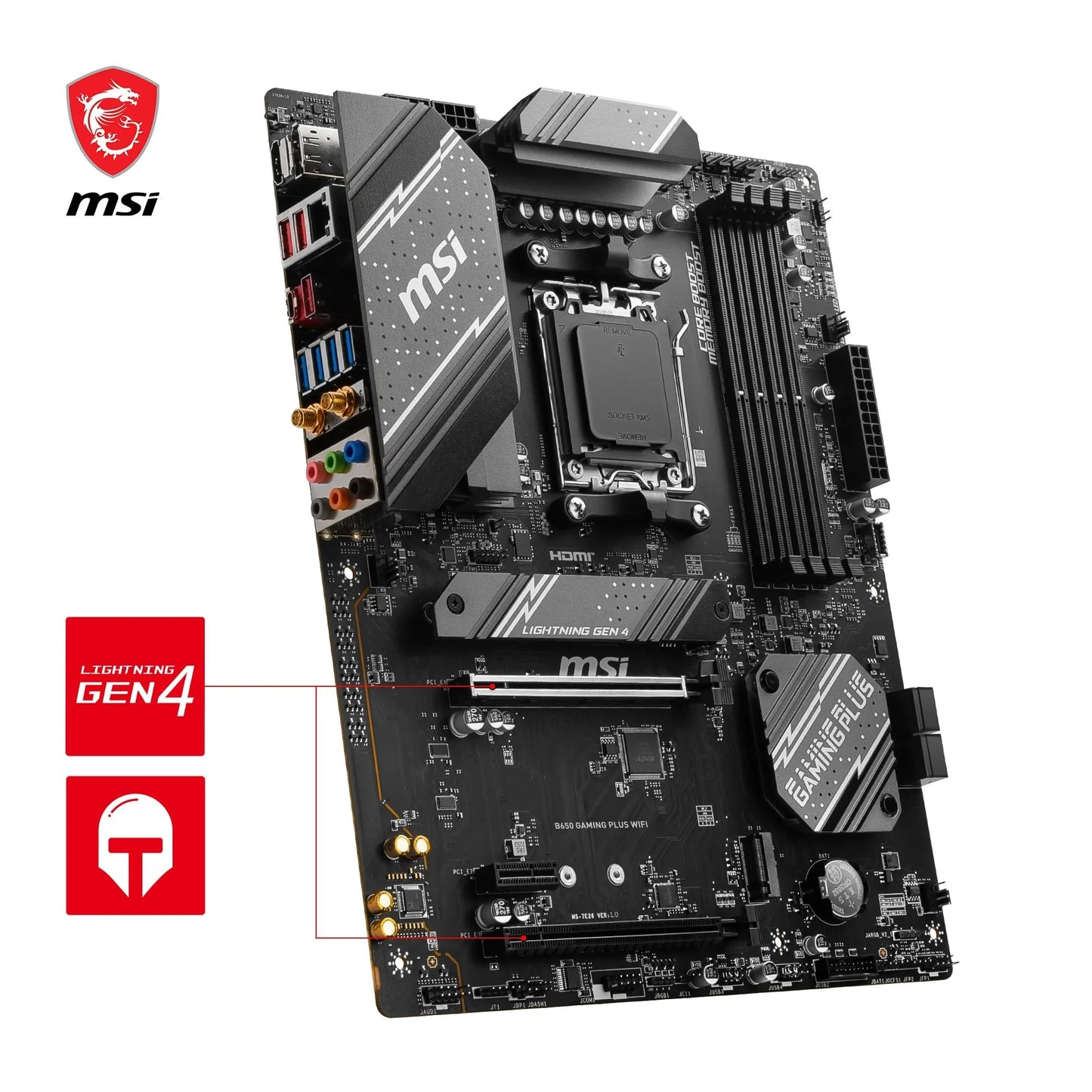 MSI B650 Gaming Plus WiFi Motherboard (supports AMD Ryzen 7000 processors, AM5 - DDR5 Memory Boost 6400+MHz/OC, 2 x PCIe 4.0 x16, 2 x M.2 Gen4, Wi-Fi 6E, ATX)