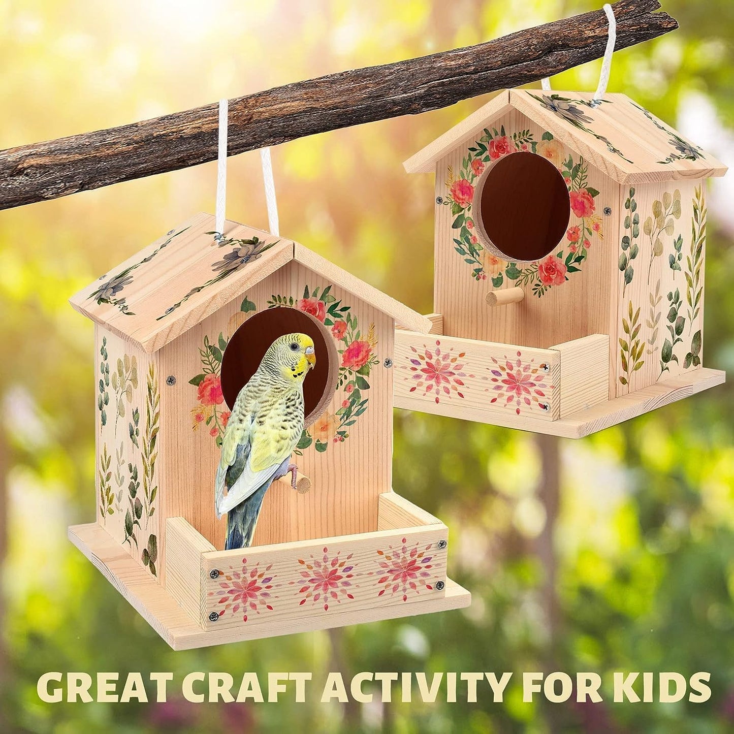 LotFancy Birdhouse Building Kit for Kids, 2 x Birdhouses to paint, Wood Craft Set, DIY Crafting Kit Birdhouse Making Easter Gifts for Girls Boys Toddlers