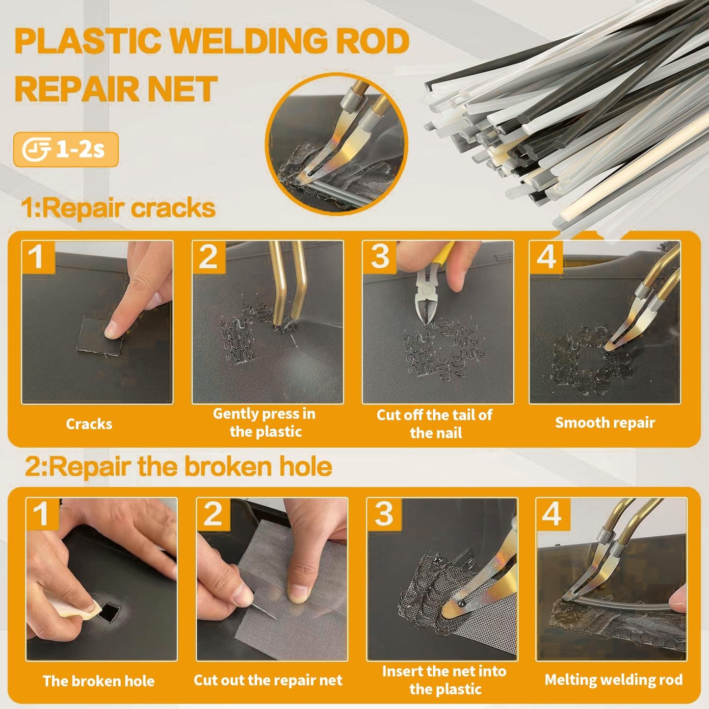 200W 2-in-1 Plastic Welding Machine Auto Bumper Repair Kit with 1000PCS Welding Studs & 56PCS Welding Rods, 220V Plastic Welder Repair kit for fixing plastic parts.