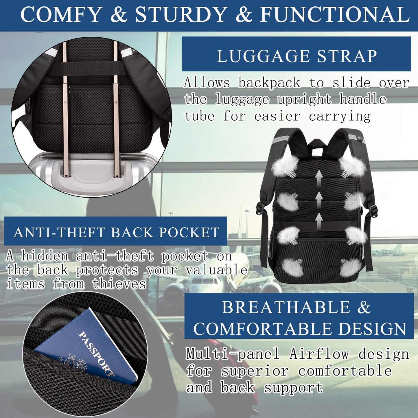 Extra Large Backpack Men 50L Waterproof Work Laptop Backpack for 17 inch with USB Charging Port Business Travel Notebook School Backpack for Men Women Boys Teenagers Black