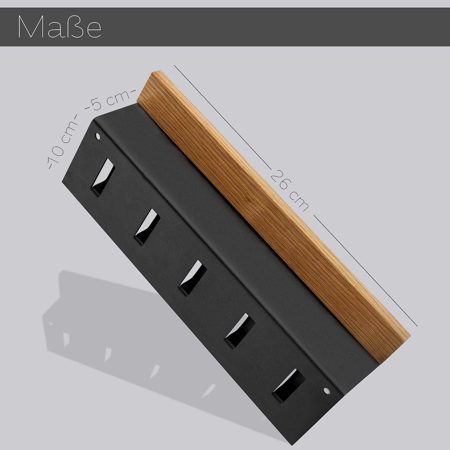 AE GÜNTHER® Key Board Wood - Key Holder Black Steel - Oak Key Board - Key Organizer with Storage - Keychain - Key Box - Wall Organizer - Key Rack