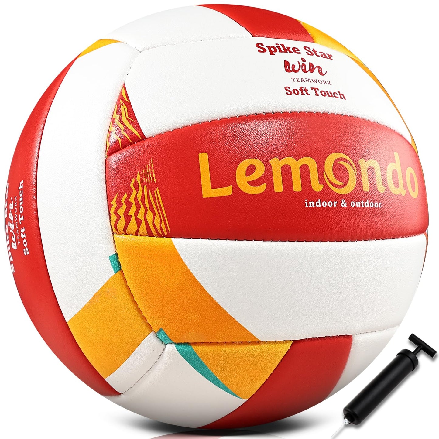 Lemondo volleyball red yellow PU leather soft design official size 5 waterproof beach volleyball beach sport indoor outdoor summer gift (with pump)