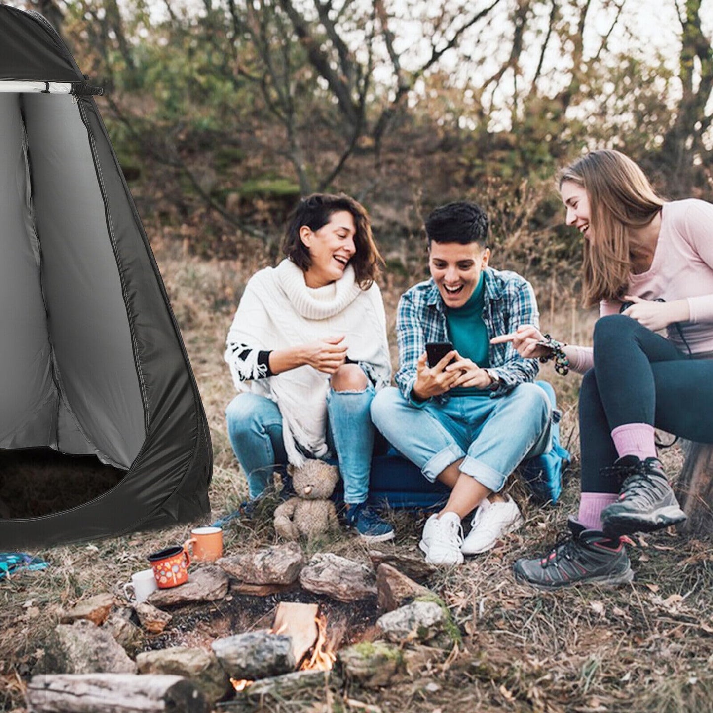 Pop-Up Toilet tent - Black shower tent with UV protection, waterproof polyester, window & carrying bag - Ideal for camping, beach & outdoor activities.
