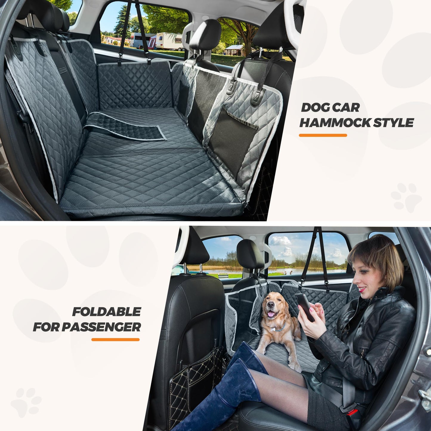 ANOSOSPECIAL Dog Car Seat Cover with Hard Bottom, Dog Car Seat Cover Backseat Waterproof Scratch-resistant Non-slip, Dog Car Seat Cover Widened Gray