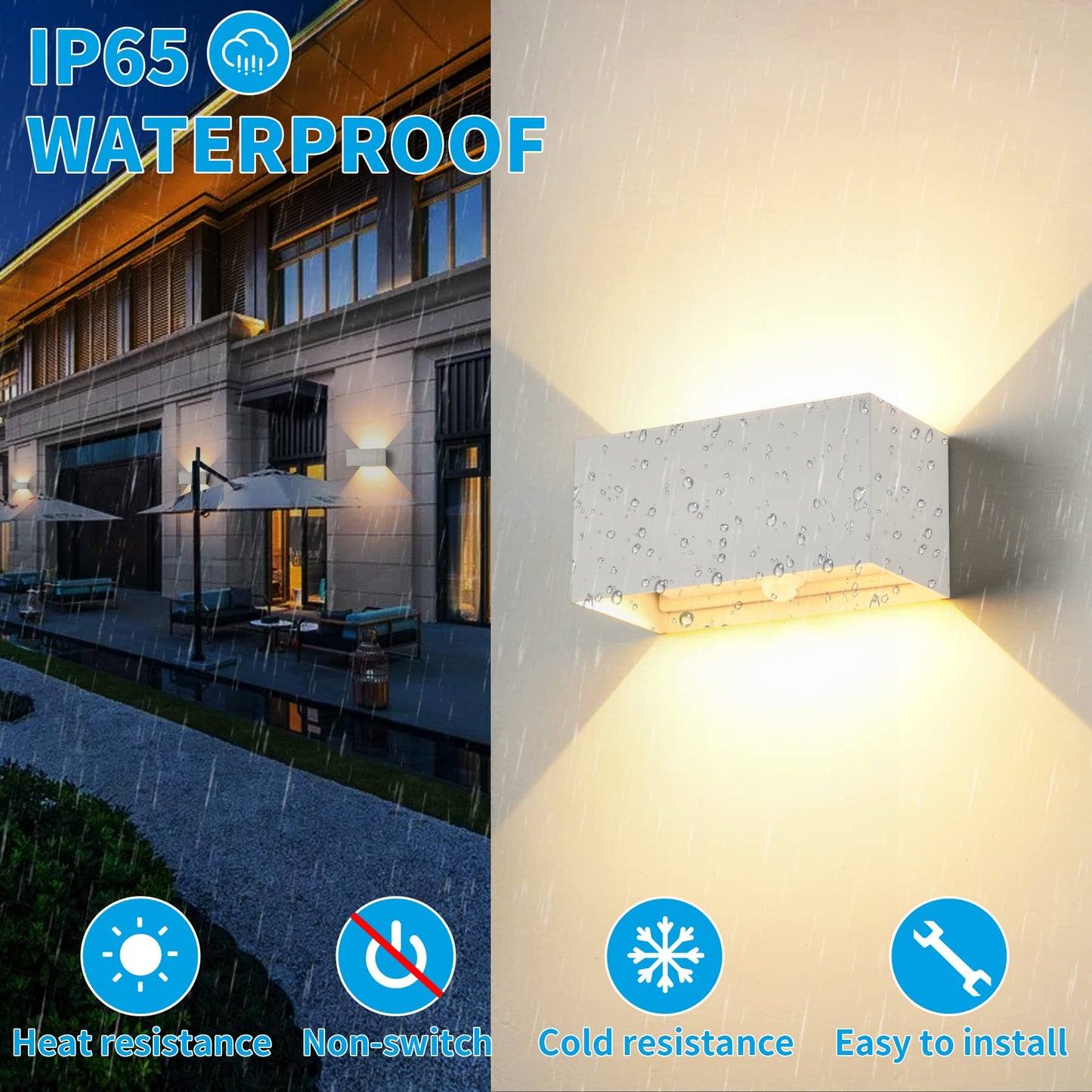 LED wall light for indoor/outdoor use with motion sensor, 24W wall lamp, IP65 waterproof outdoor wall light 3000K warm white wall lighting, modern outdoor light with adjustable up-down beam angle, white