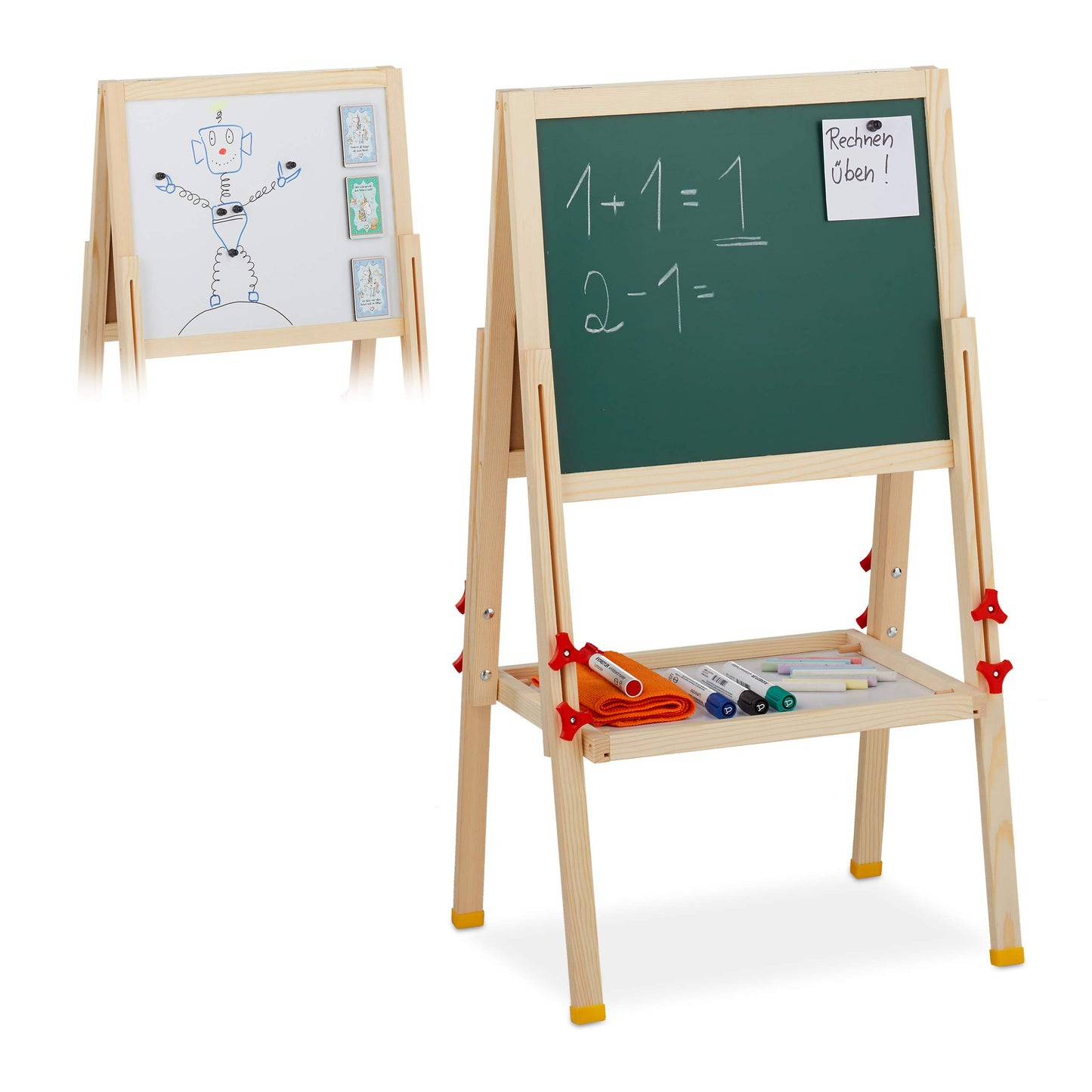 Relaxdays Kids Easel, adjustable height & magnetic, wood, whiteboard & chalkboard, 81-104 x 45 x 42 cm, natural