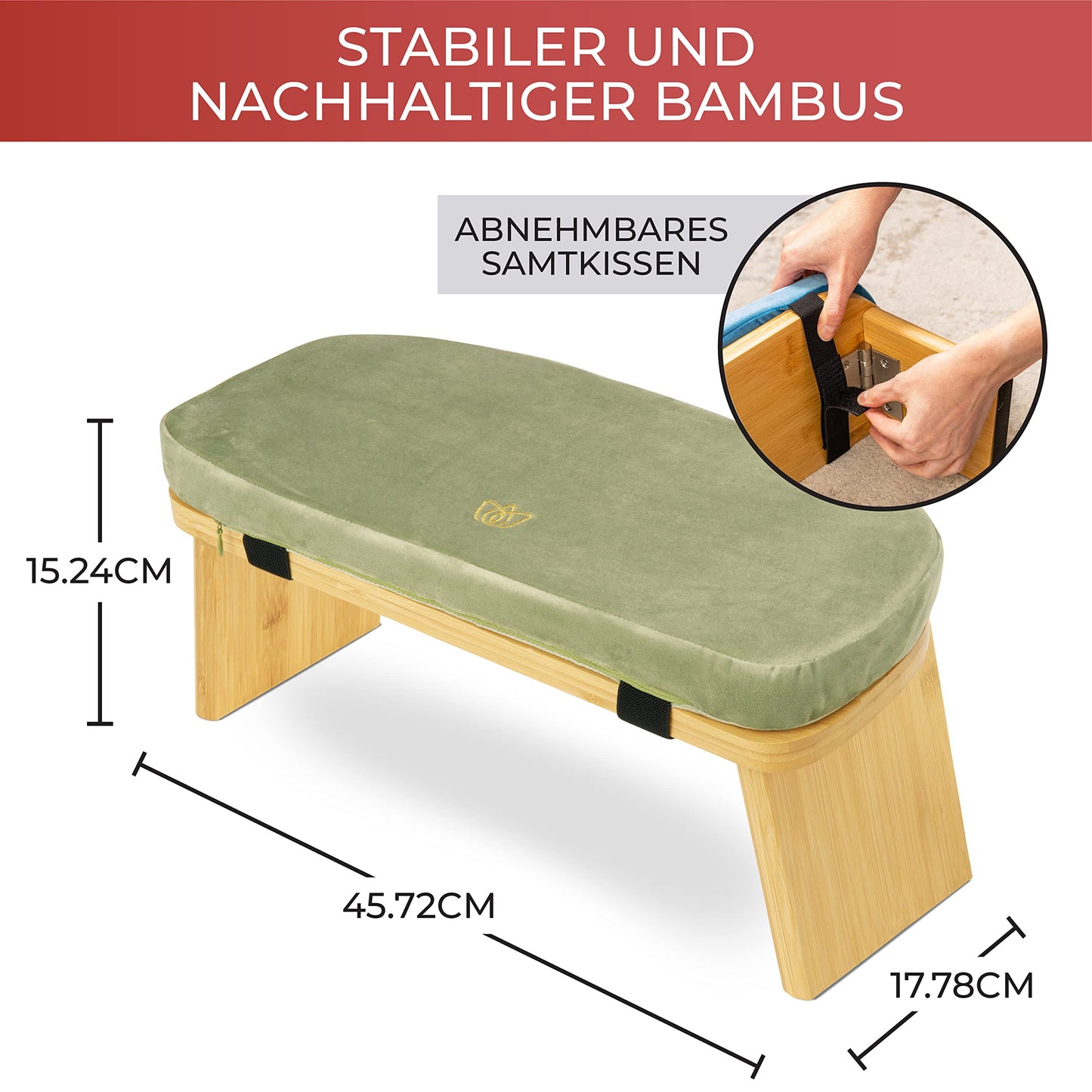 Florensi Meditation Bench - Folding Meditation Bench - Ergonomic Bamboo Meditation Stool - Stable Meditation Chair with Meditation Cushion for Kneeling & Sitting - Deeper & Longer Meditation