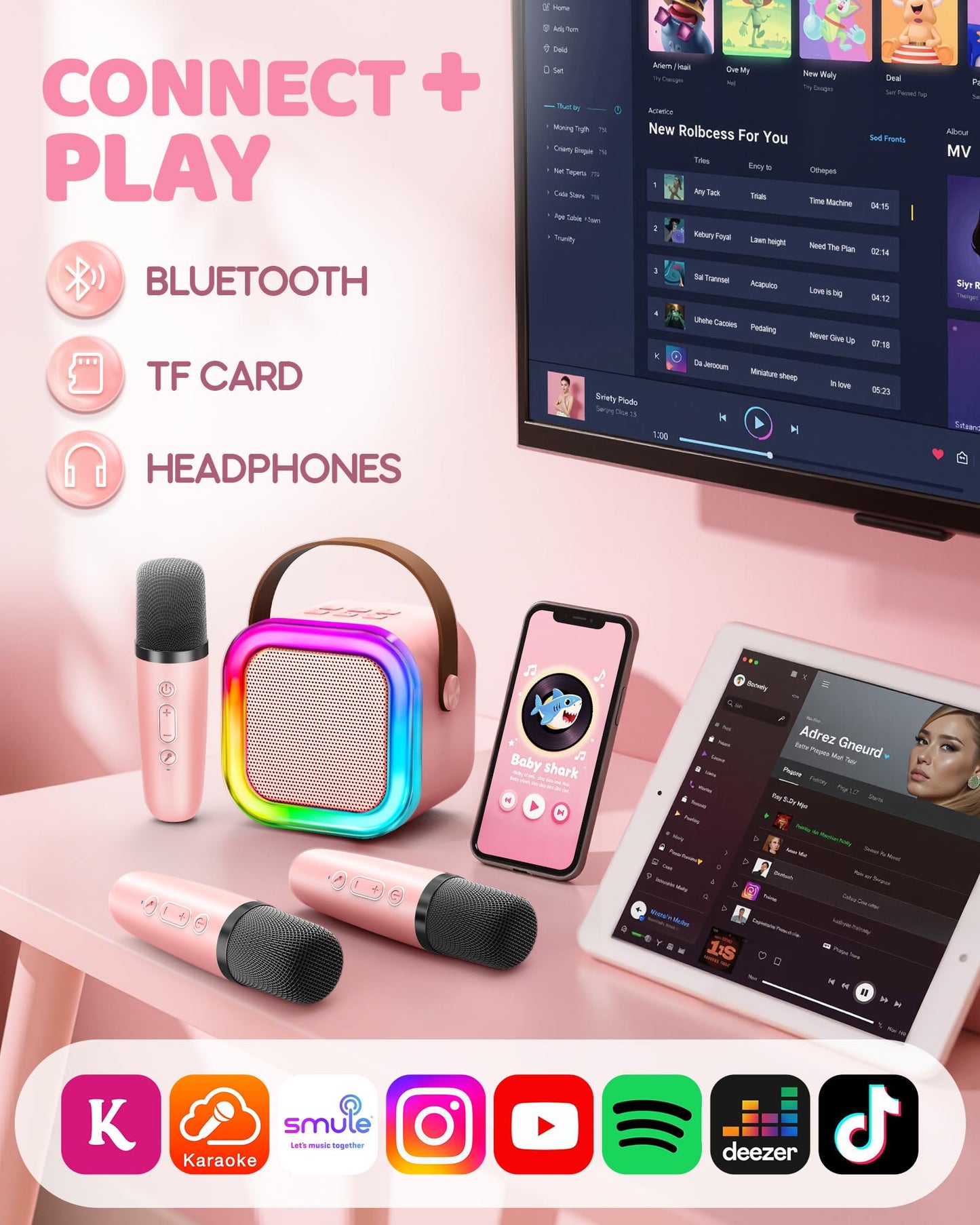 Karaoke machine for kids, gift for girls 3-12 years, karaoke kids toy for girls 3-12 years, karaoke machine with 2 karaoke microphones for kids, pink
