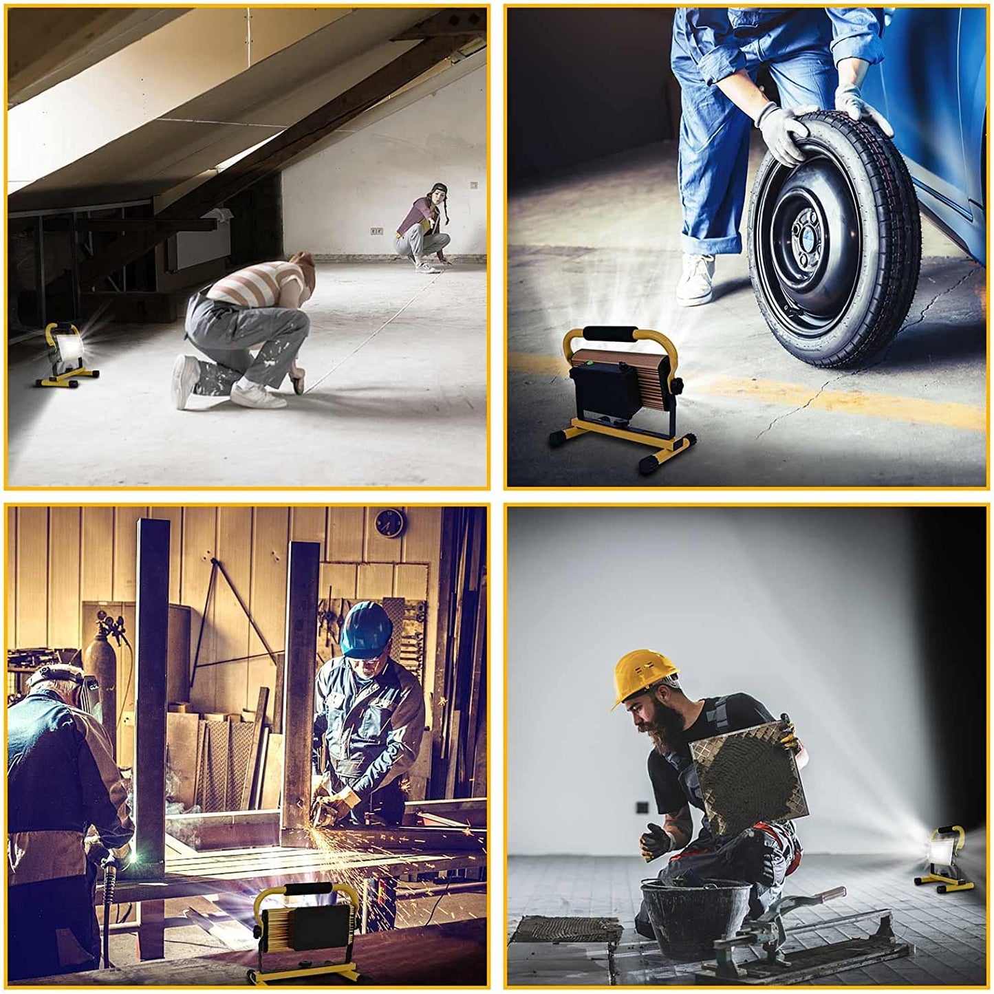 LED construction spotlight rechargeable portable work light - Orchidtent 7000 lumens construction lamp work light with 6 dimming levels, 360° rotatable bracket, outdoor lighting for camping.