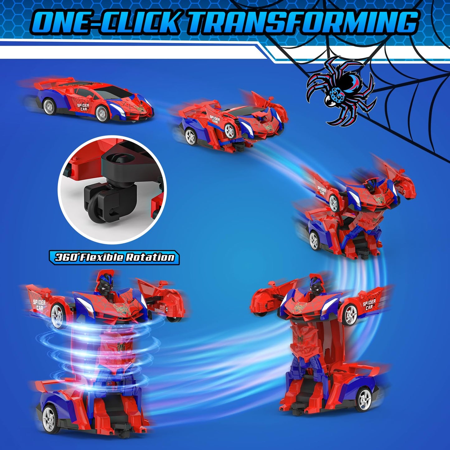 Remote Control Car Toy for 3 4 5 6 7 8+ years old Boys Girls, 2.4GHz Transformation Robot Spider RC Car with Remote Control, Christmas Birthday Gifts Kids Games for 3-12 years old.