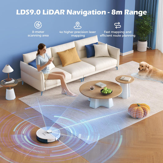 Lubluelu 3-in-1 robot vacuum with mopping function, 4500Pa suction power, laser navigation, anti-blocking technology, 150 min runtime, APP control, 24 No-Go zones (White)