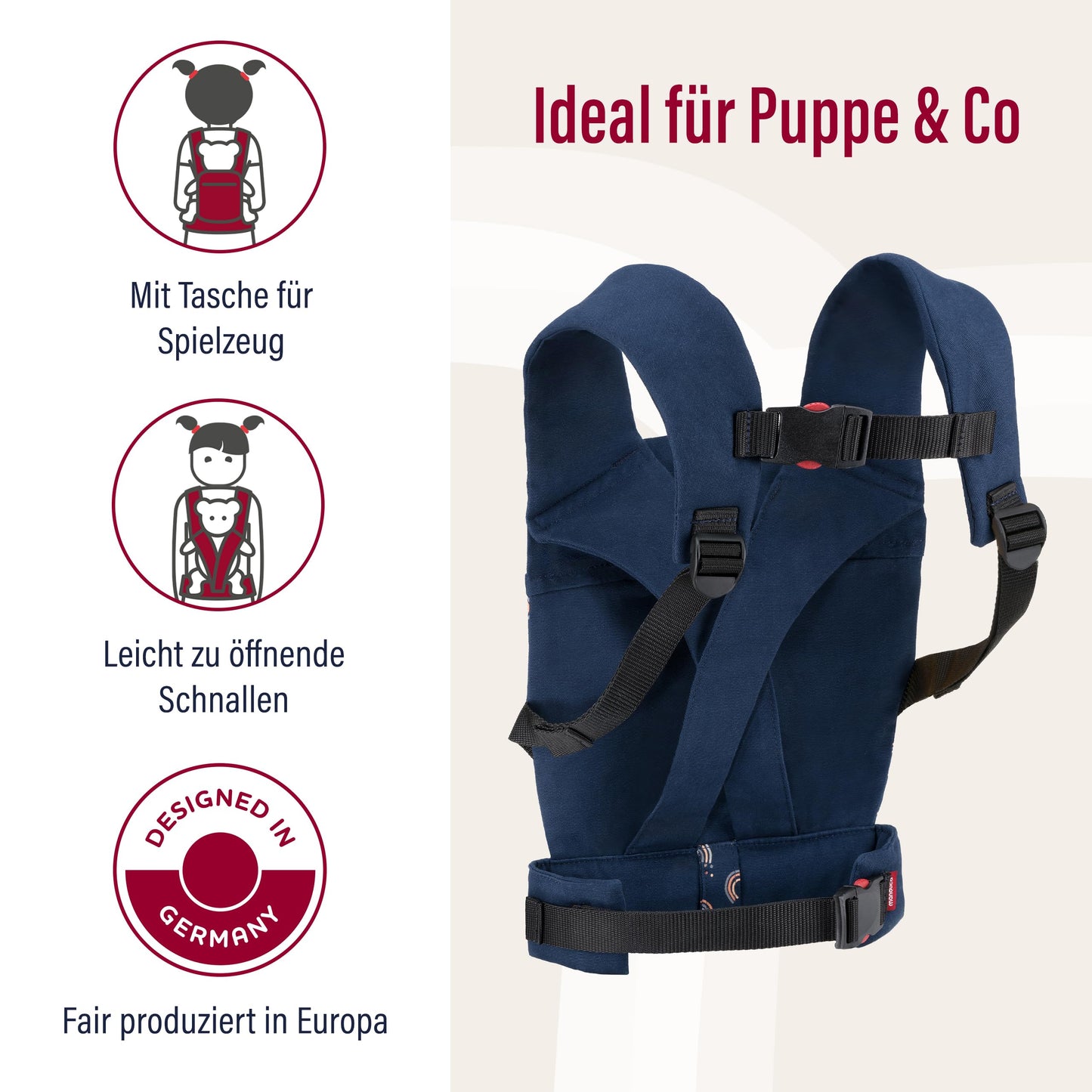Manduca Doll Carrier - Suitable for toddlers from 18 months - Doll accessory - Doll carrier made of organic cotton for baby dolls and stuffed animals, Rainbow Night