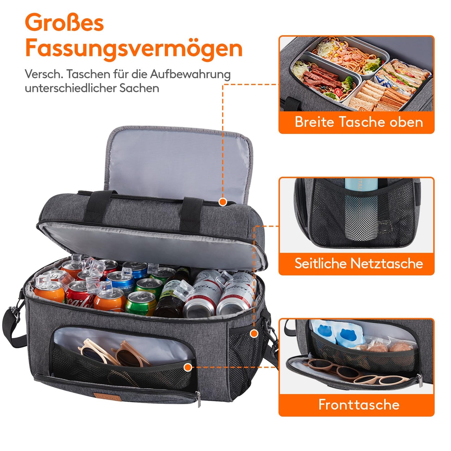 Lifewit Large Cooler Bag 30L, Collapsible Cooler Box, Insulated Lunch Bag, Lightweight, Portable Cooler, Double Layer for Picnic, Beach, Work, Travel, Dark Gray