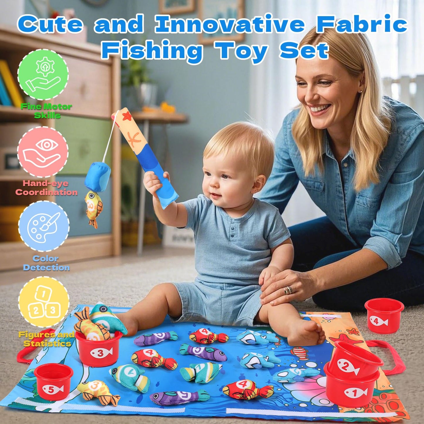 Jerry Montessori toy from 1 year-Angel game children's toy, baby toy for 6-12 months fine motor skills toy from 1 year, sensory learning games fish fishing game, gift boy girl.