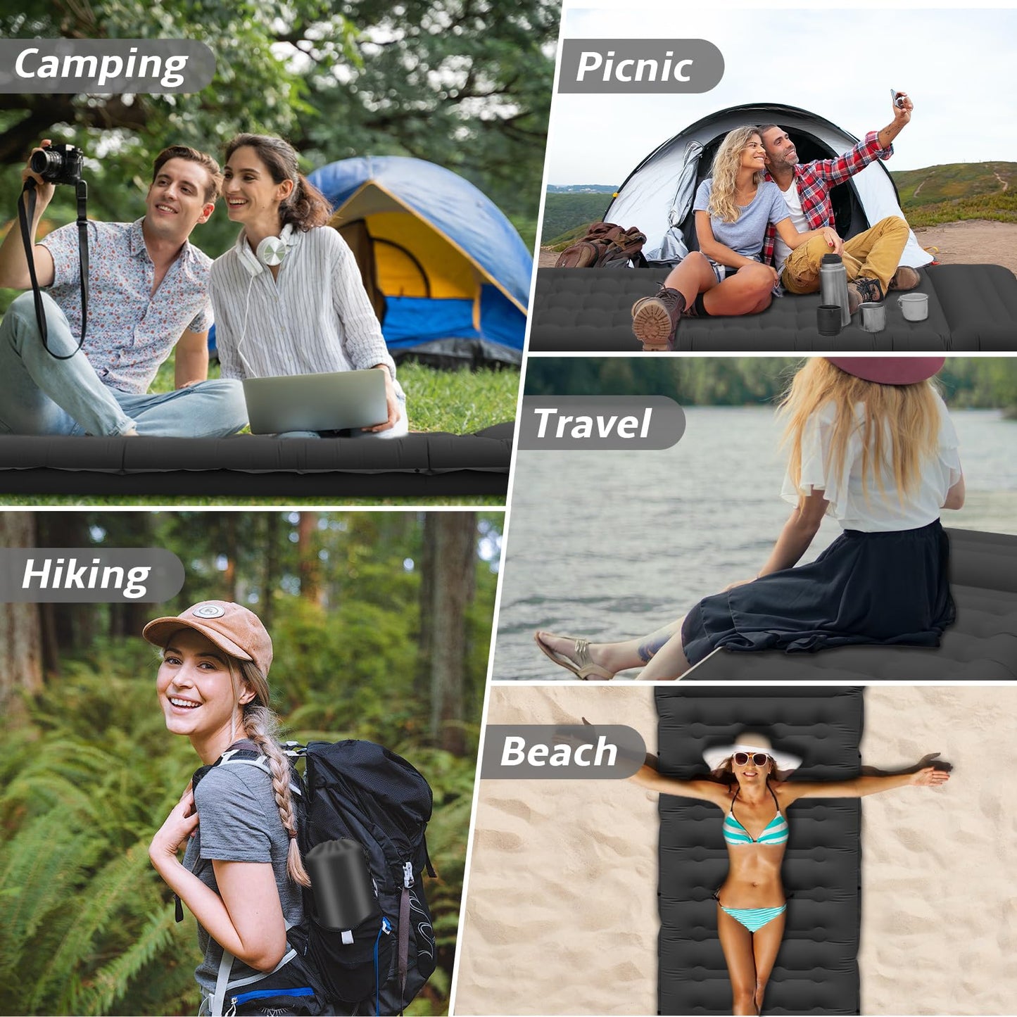 Self-inflating sleeping pad air mattress, comfortable 12CM thickened inflatable mattress with foot pump and pillow, waterproof camping mat outdoor, ultralight sleeping pad for tent and beach.