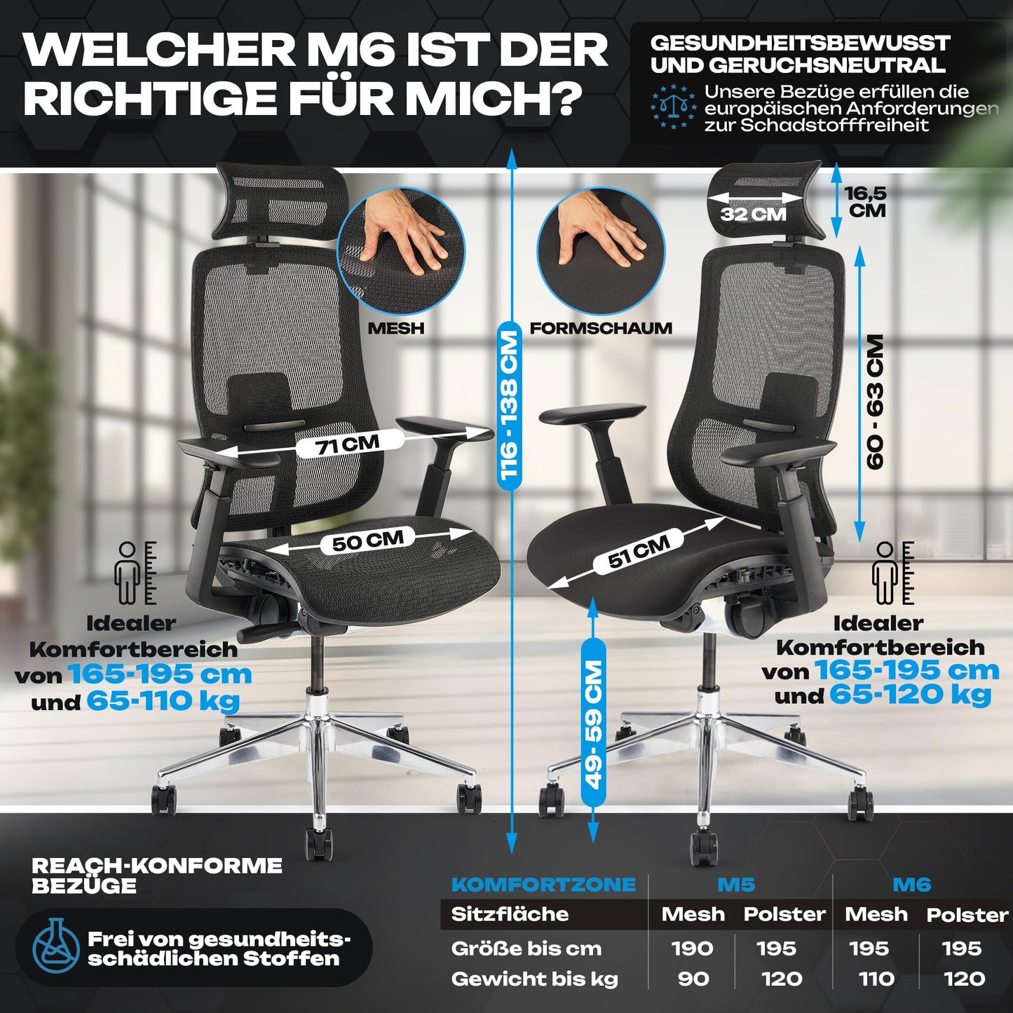 VALKENSTOL M6 Office Chair Ergonomic Winner | Large People Desk Chair | Cushioned Seat Office Chair with Adaptive Lumbar Support and Adjustable Backrest for Healthy Sitting Executive Chair