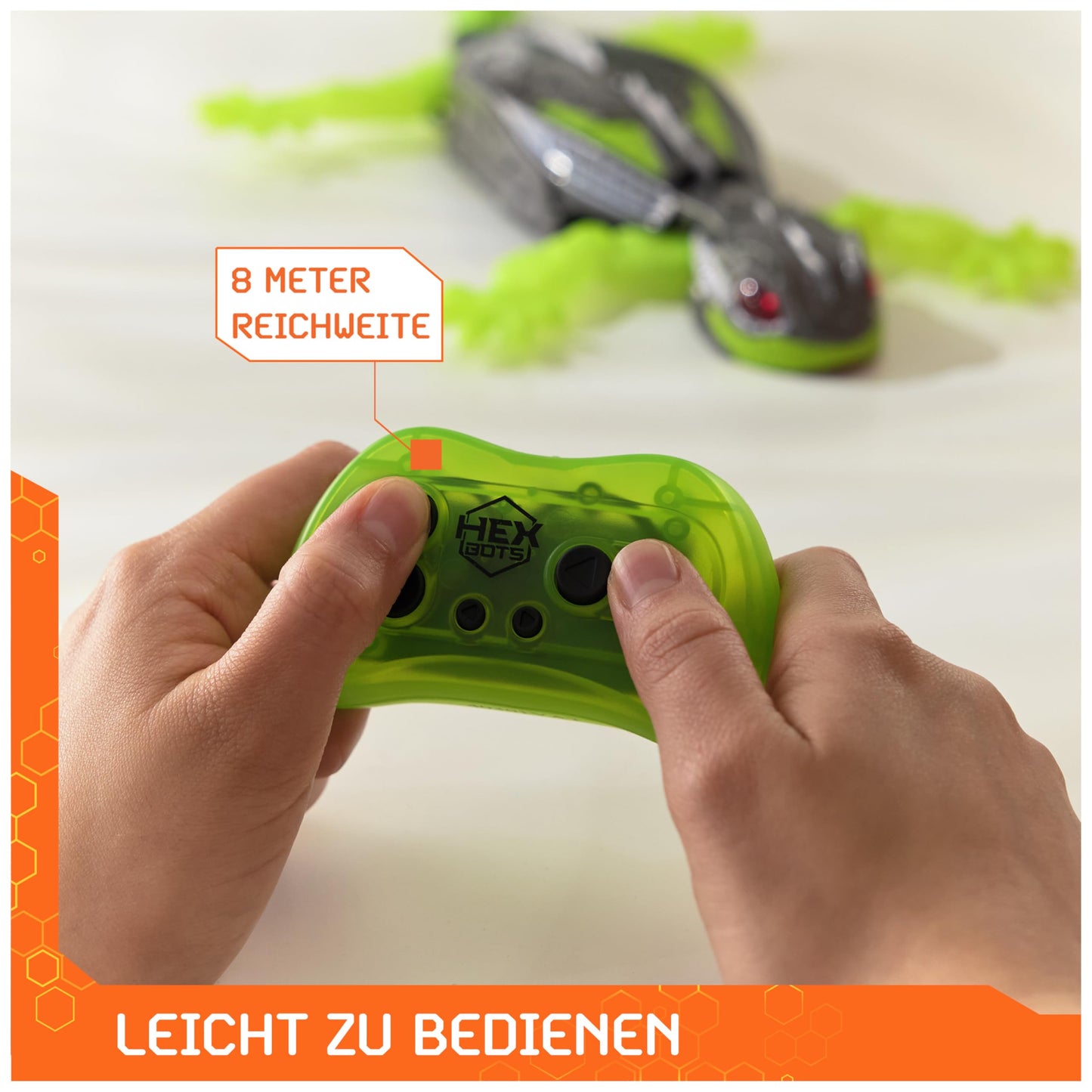 Hex Bots - Wall Crawler Gecko, remote-controlled gecko that crawls on walls and ceilings, with glowing LED eyes, remote included, realistic movements, for kids ages 4 and up.