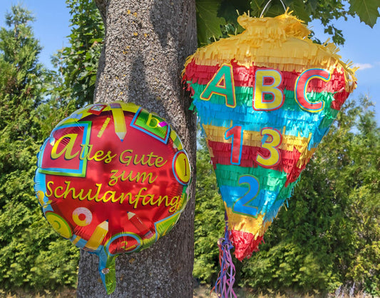 Idena 90012 - Pinata school cone & foil balloon school enrollment, first day of school, school start, decoration, gift