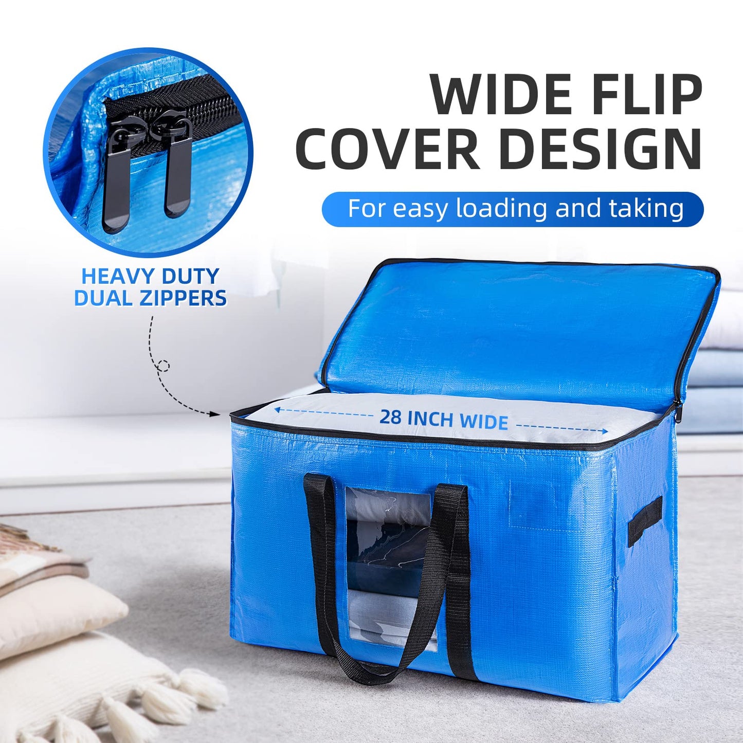 TAILI Large moving bags with zipper, 6 PCS storage bags for duvets with handles & lid for moving, comforters, clothing, traveling, bedding.