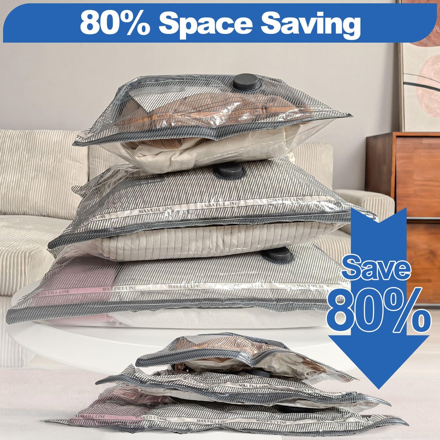 Vacuum bags for clothes with USB electric pump, 12 pieces garment bags (4x 40*40cm / 4x 40*50cm / 4x 40*60cm) Reusable vacuum storage bags for travel, garment bags.