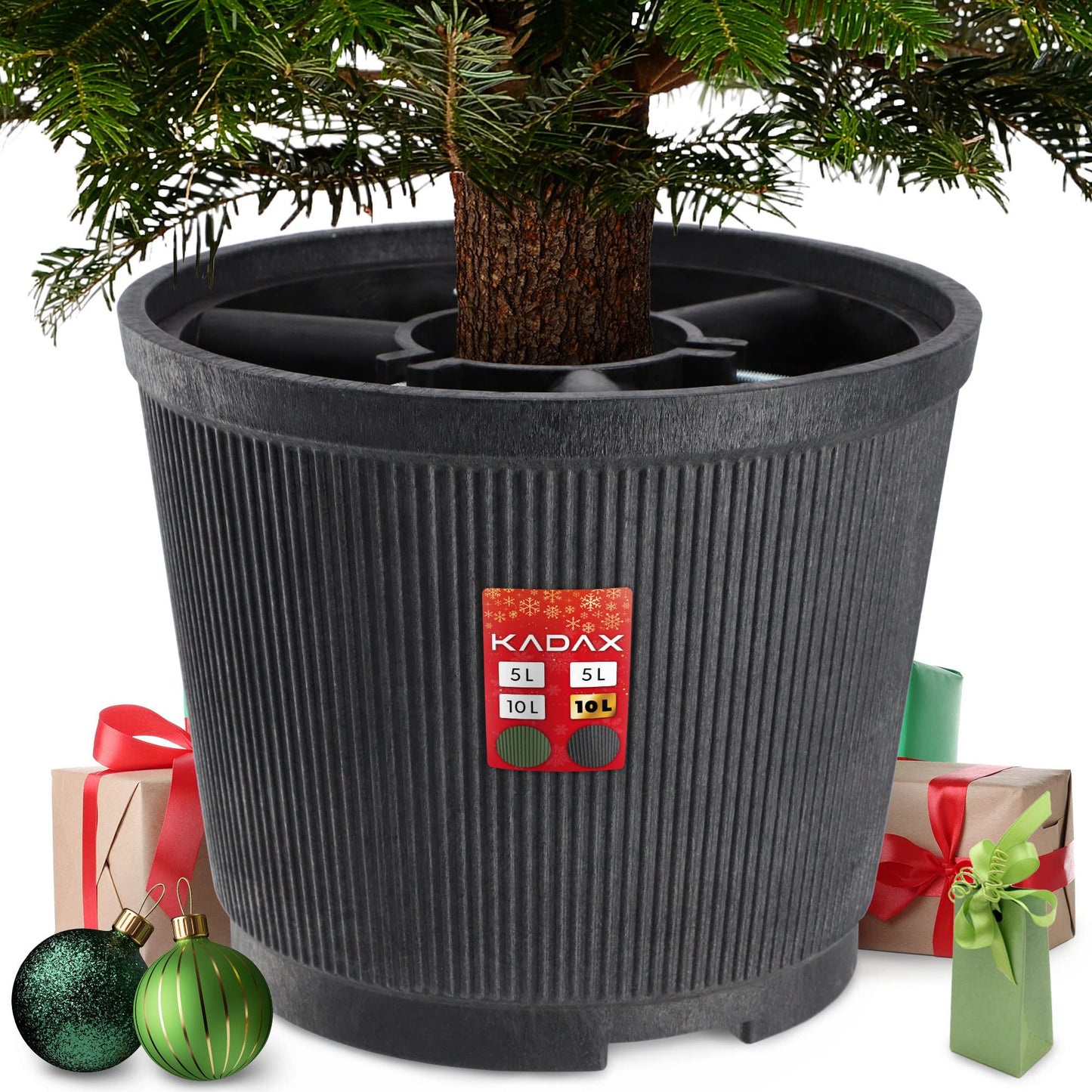 KADAX Christmas tree stand, made from recycled plastic, for real trees up to 250cm in height. Graphite color.