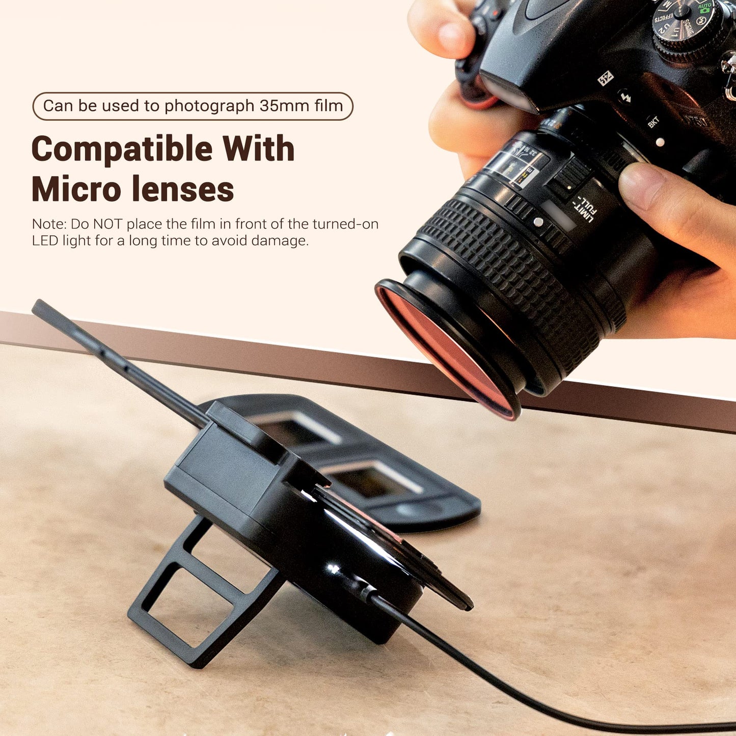JJC ES-2 film digitization adapter with 6500 K USB LED lighting set, negative film copy scanner. Convert 35mm negatives to digital JPEG.