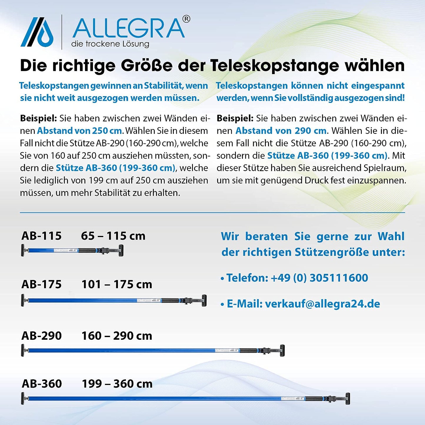 ALLEGRA security bar for window and door protection, burglary protection for windows and doors (1.6m - 2.9m, Blue)