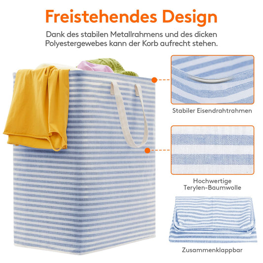 Lifewit 100L Laundry Basket, Large Laundry Hamper, Foldable Laundry Box, Laundry Sorter, Waterproof Clothes Organizer, Storage Box with Handles for Clothes, Towels, Toys, Blue