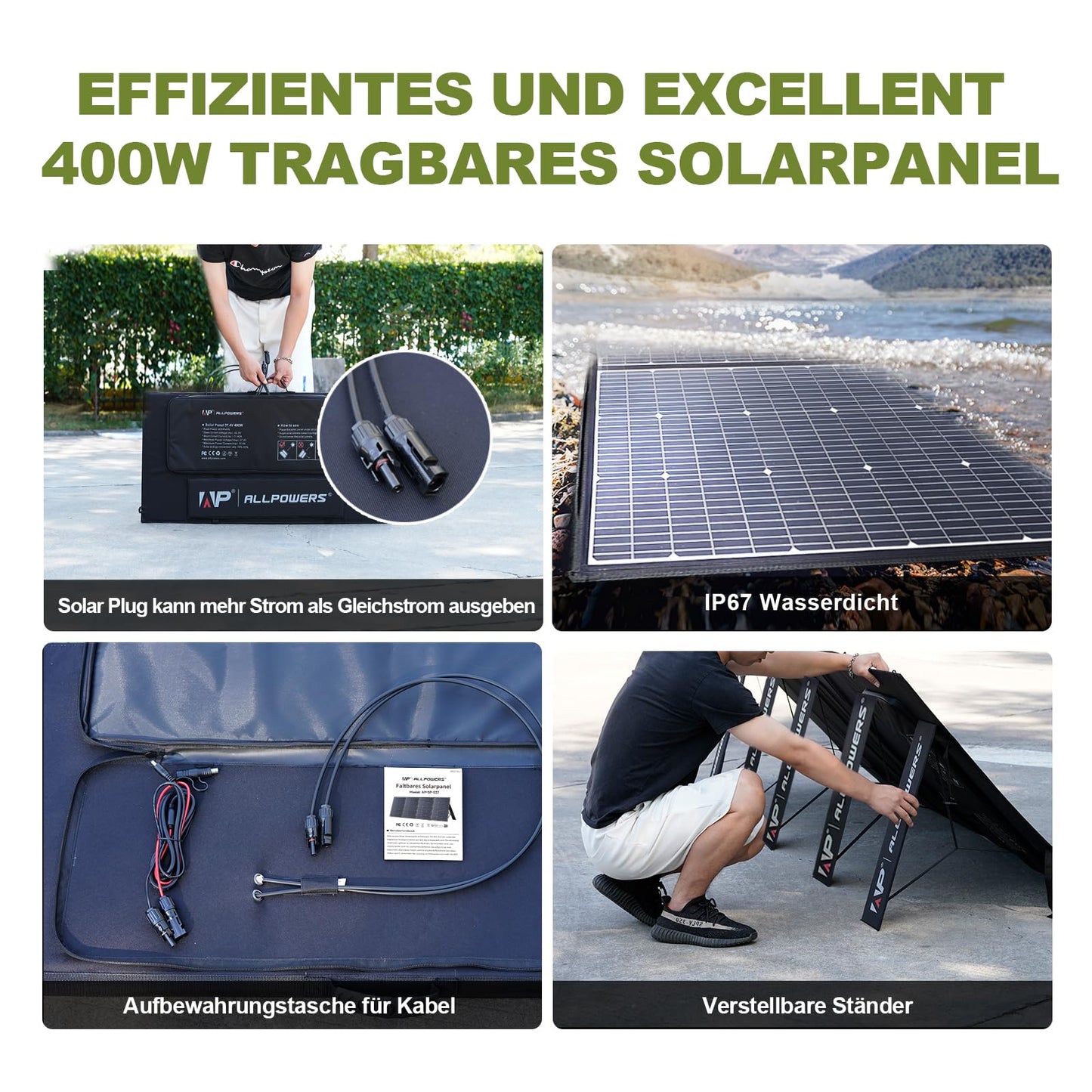 ALLPOWERS 400W Solar Panel, foldable solar module for R1500/R2500/R4000/S2000 PRO/S1500 portable power station, photovoltaic module solar system for outdoor garden balcony caravan camping