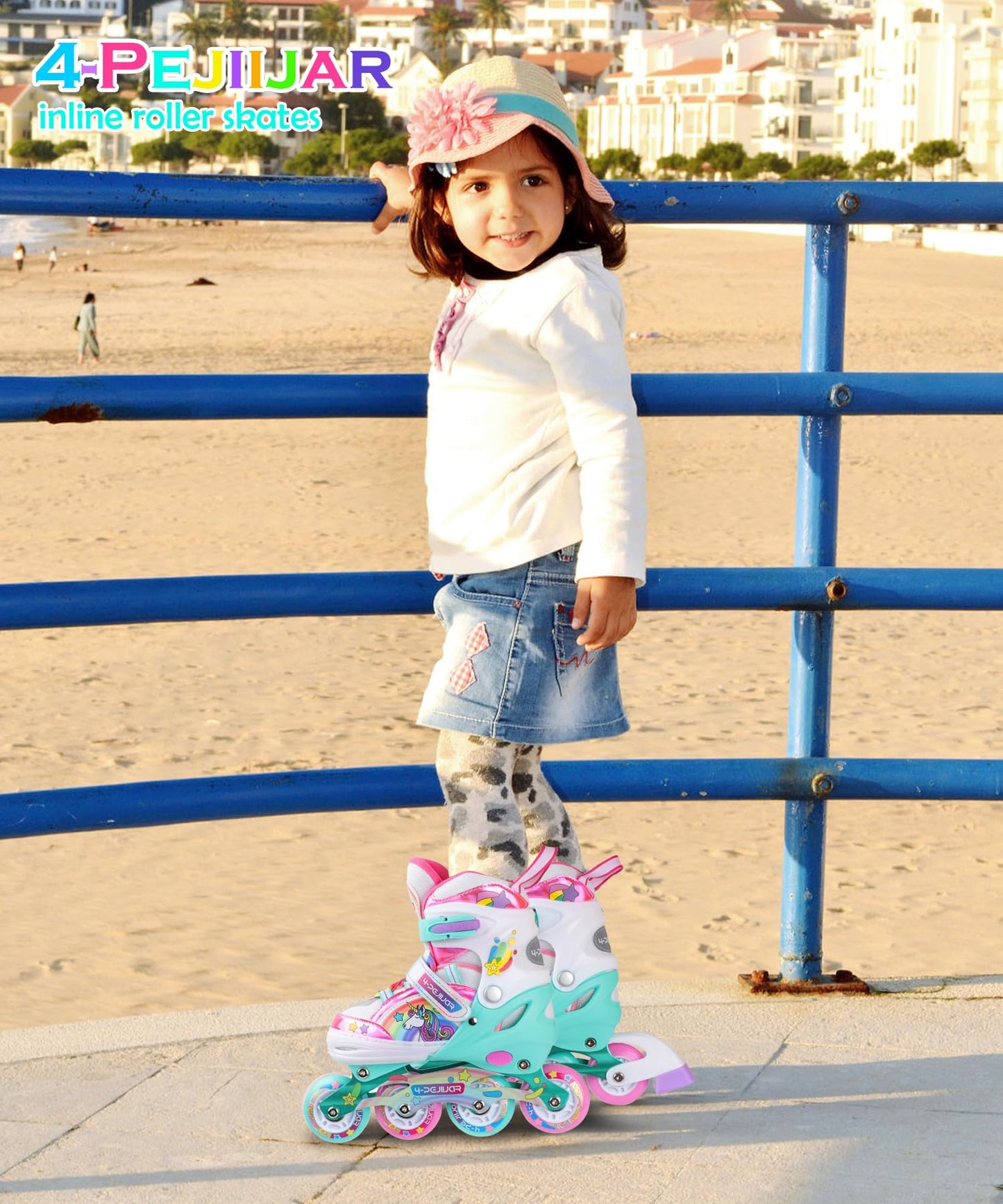 Unicorn inline skates for girls, adjustable sizes with all glowing wheels. Rainbow inline skates for beginner teenagers. Perfect for Christmas and birthday gifts.