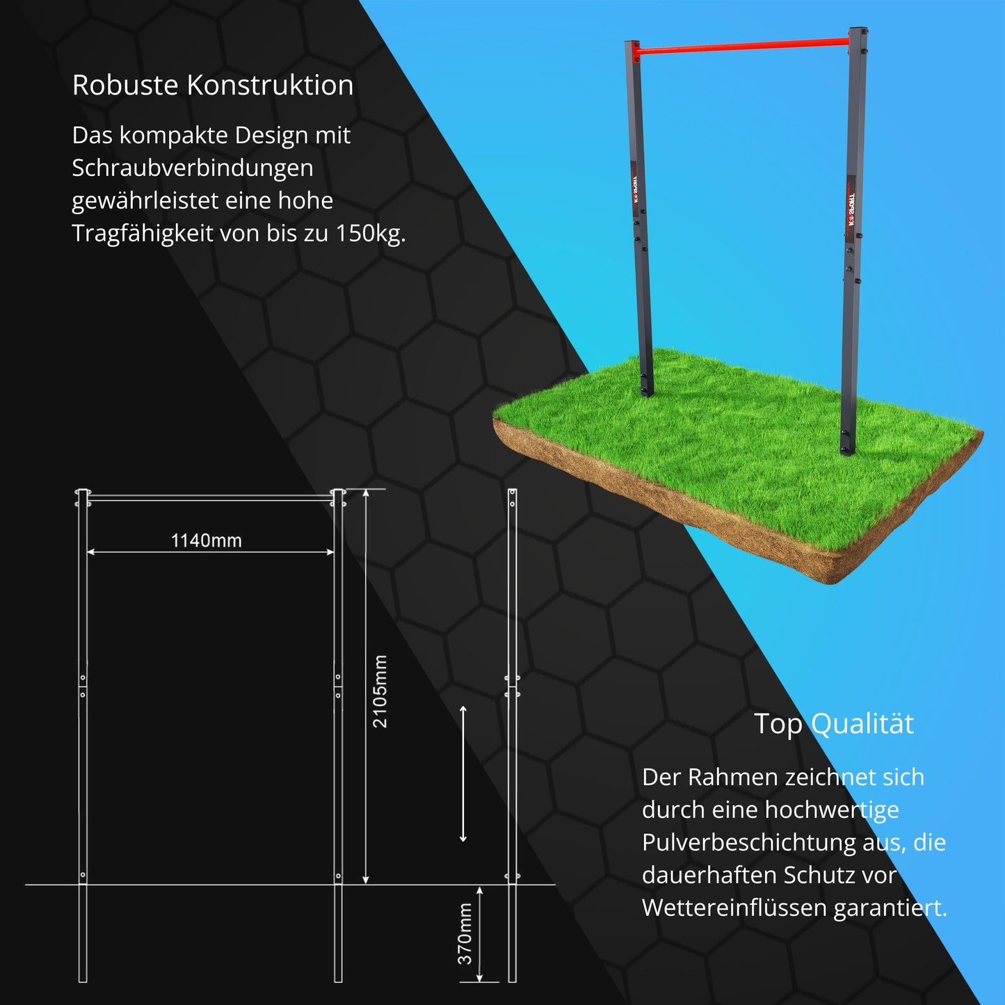 K-Sport: Stationary outdoor pull-up bar with 150kg capacity I Weatherproof power station with pull-up bar I Pull-up tower for muscle training, including e-book.