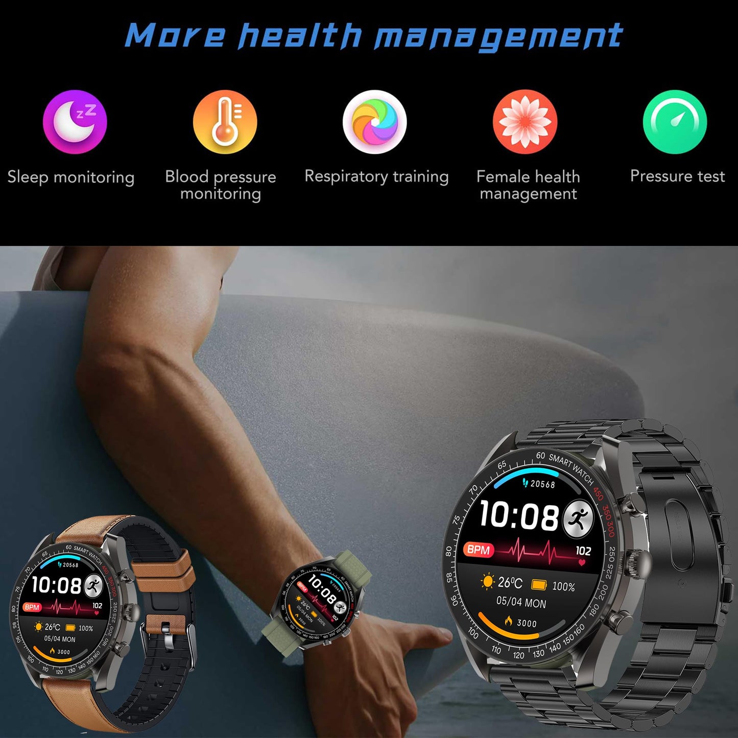 Men's smartwatch with phone function, 1.39" DIY HD full touchscreen watch fitness tracker 123 sports modes activity tracker IP68 wristwatch with sleep monitor pedometer for Android iOS (Black)