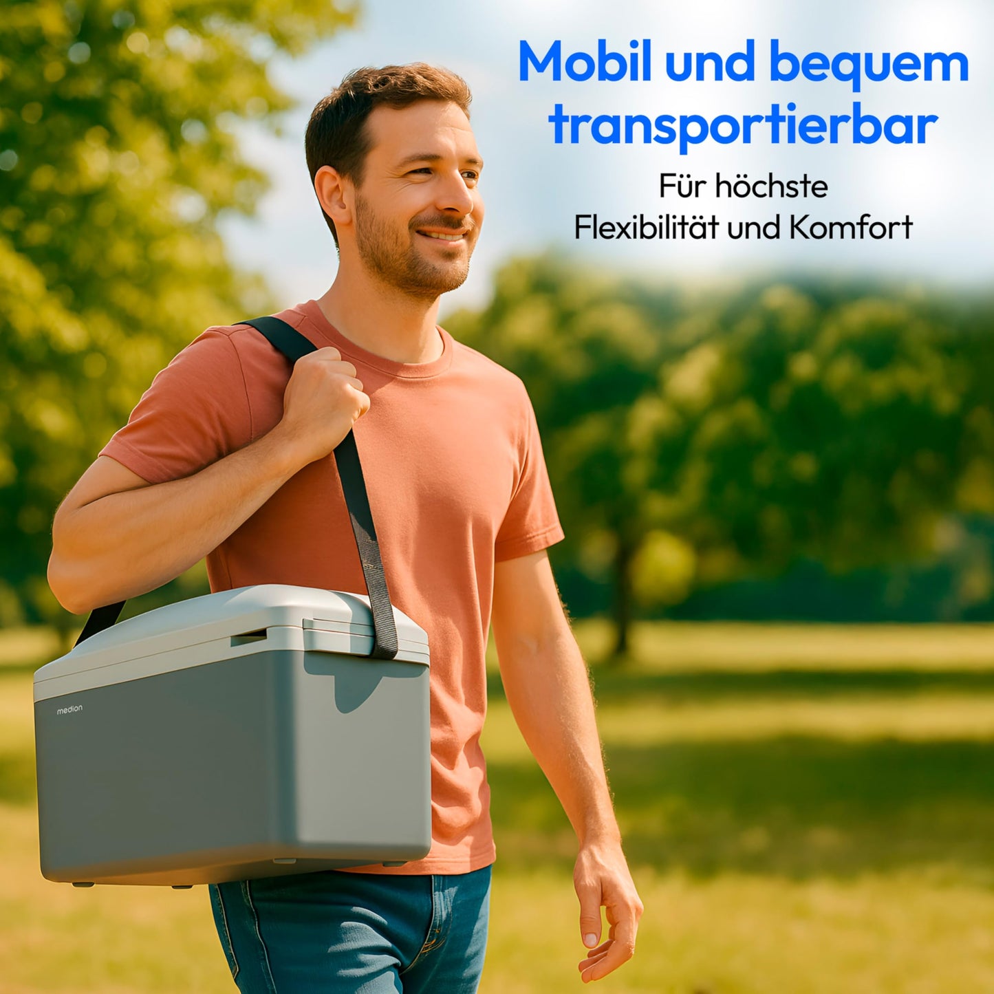 MEDION Coolbox 2in1 Cooling and Heating (16 liters, mobile electric car coolbox, thermoelectric, mini fridge, 2in1 connection 230V & 12V, carrying strap, for holidays, camping and travel, MD13100)