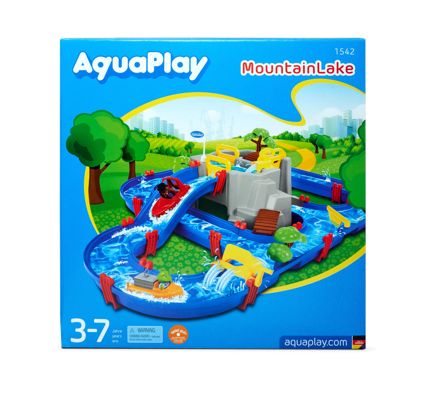 AquaPlay - Water track MountainLake - 42-piece game set with a high mountain, waterfall, and secret cave, water play fun including 2 animal figures and 2 boats, for children aged 3 and up.