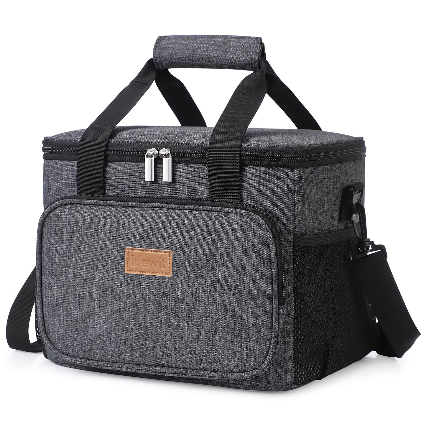 Lifewit 15L cooler bag for small outings. Insulated lunch bag, foldable for men and women. Waterproof, shoulder strap for food, beer, medicine, work, beach, travel. Dark gray.
