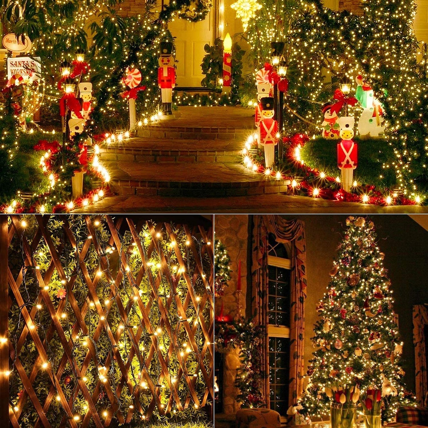 BrizLabs Christmas Tree Lights Outdoor, 100M 1000 LED Christmas String Lights Outside, 8 Modes Powered by Battery Waterproof Decorative String Lights for Indoor Room Garden Wedding Party, Warm White