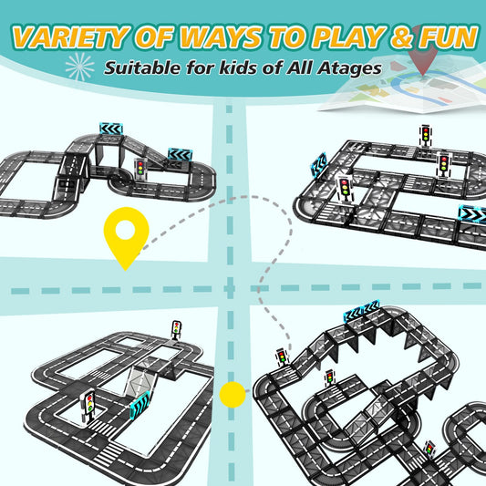 BuzzoXerex Magnetic Building Blocks Road Set, 70PCS Magnetic Tiles City Streets, Magnetic Blocks Road Extension Set Learning Activities Gift for 3 4 5 year olds