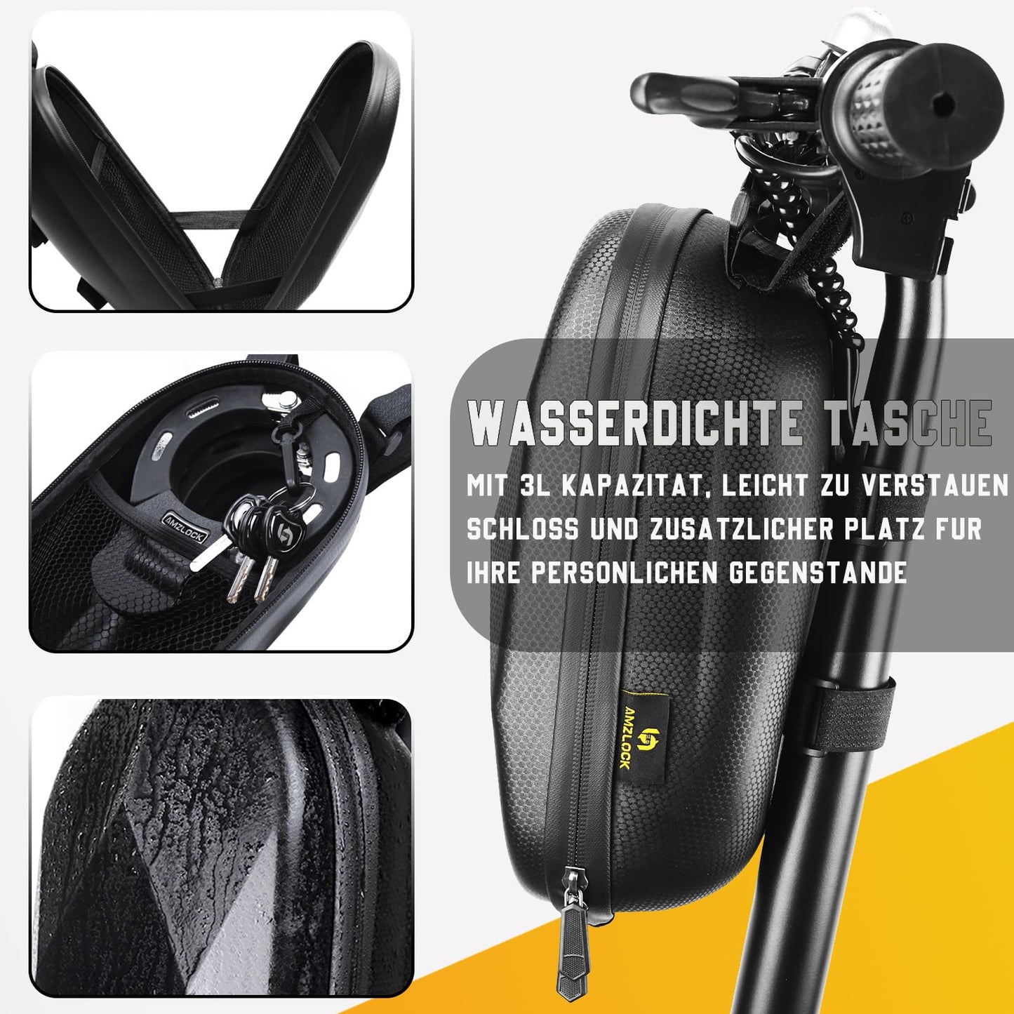 AMZLOCK E Scooter Lock with Bag | 8mm Thick Chain Lock | Handcuff Lock for E Scooter | with 3 Keys | 1.6kg/75cm High Security Lock