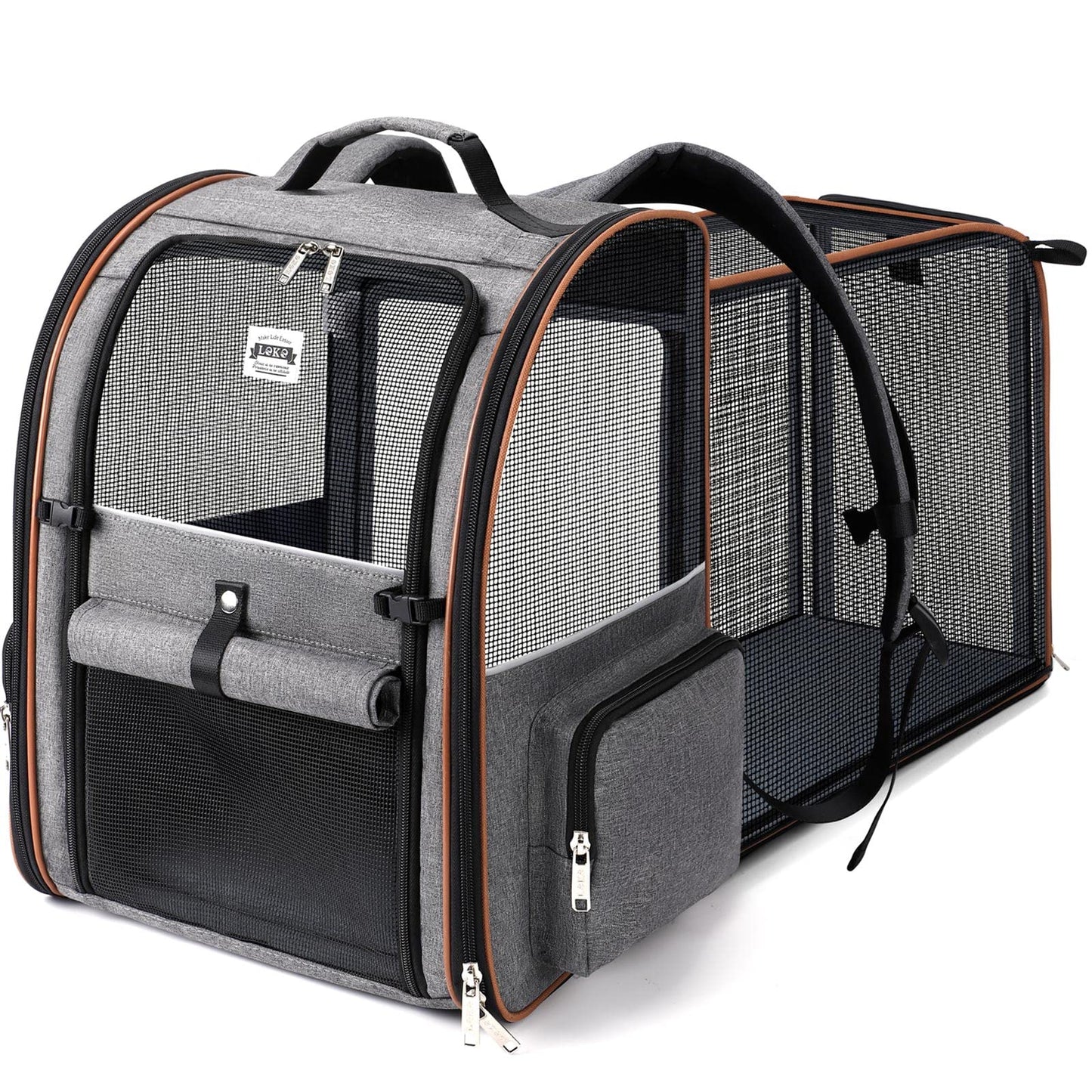 Lekebobor Cat Backpack Carrier, expandable pet carrier backpack for small dogs, medium cats, up to 18 lbs, dog backpack carrier, hiking, outdoor use