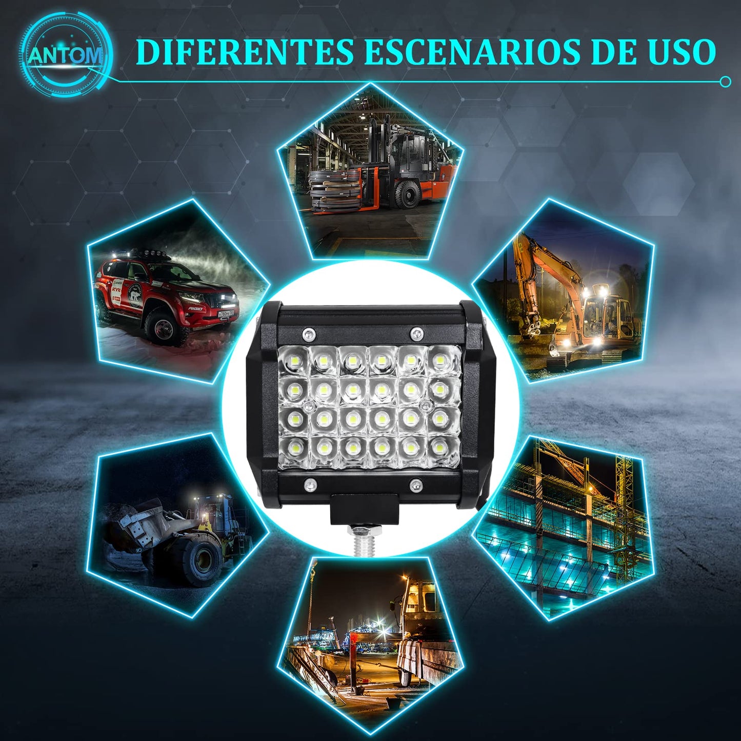 antom 10PCS LED work light 72W LED spotlight 12v tractor 21600LM 9-36V 6000K reverse light Waterproof IP68 for tractor, SUV, UTV, ATV