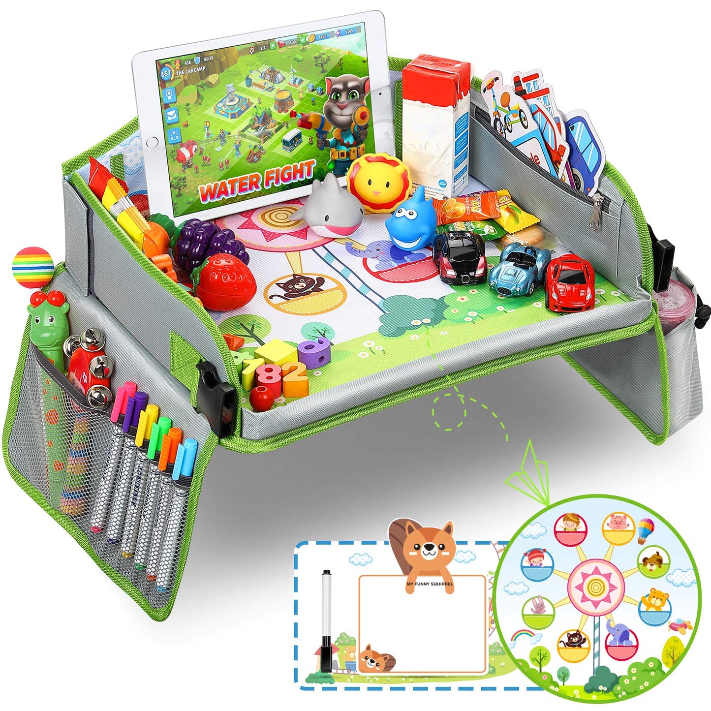 Lenbest Children's Travel Table - Ferris Wheel Background Knee Table Travel Table and Foldable Adjustable Dining Table Play Table - with bonus of 1 Reusable Drawing Surface and 1 Erasable Pen