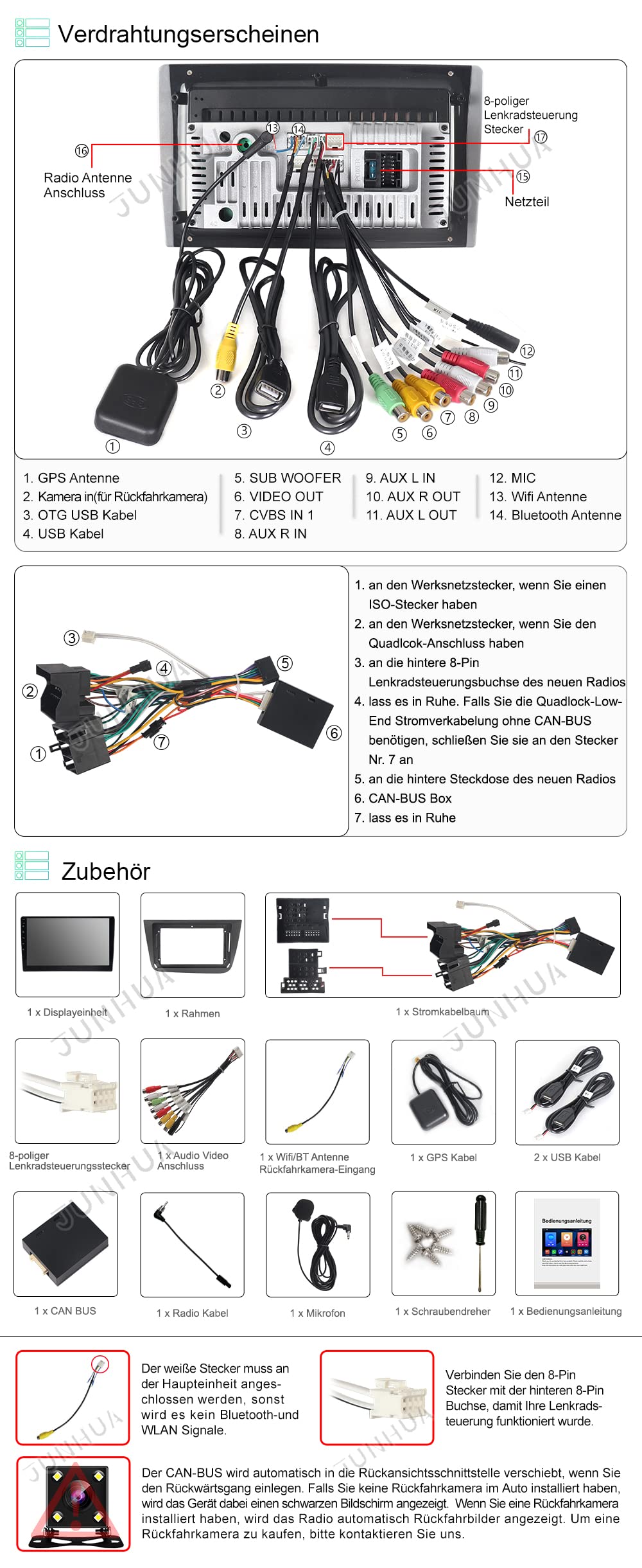 JUNHUA 9" Android 12 2GB+32GB car radio navigation for SEAT Leon MK2 2005-2012, with 1280*800 resolution. Supports Wireless Carplay, Android Auto, GPS, Bluetooth, DSP, FM Radio, RDS, WiFi. Car multimedia system.