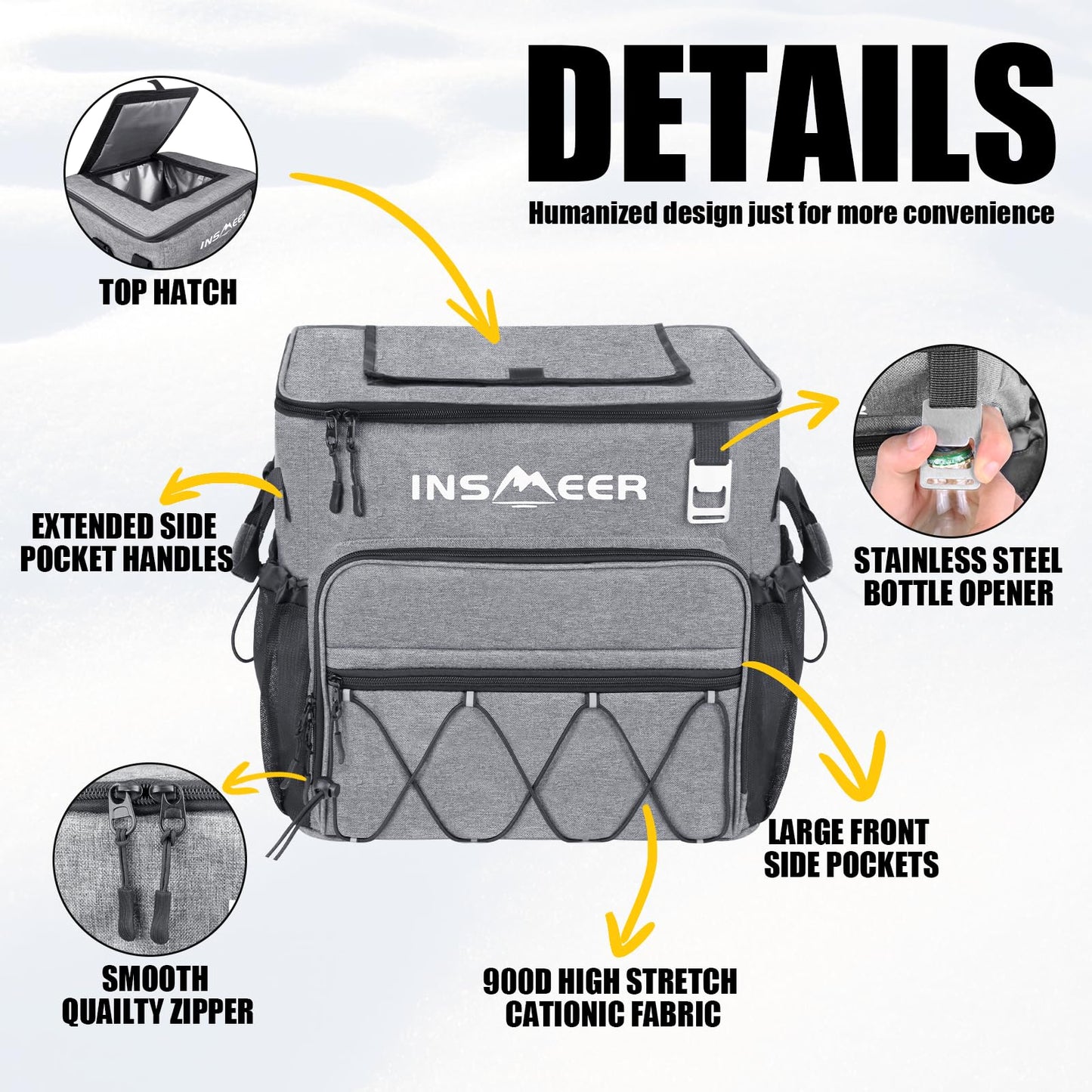 INSMEER Large Cooler Bag with Wheels, 40L / 60 Can Cooler Bag Foldable, Waterproof Shopping Cart Beach Tire Cooler Trolley, for Beach, Camping, Picnics, Grocery Shopping