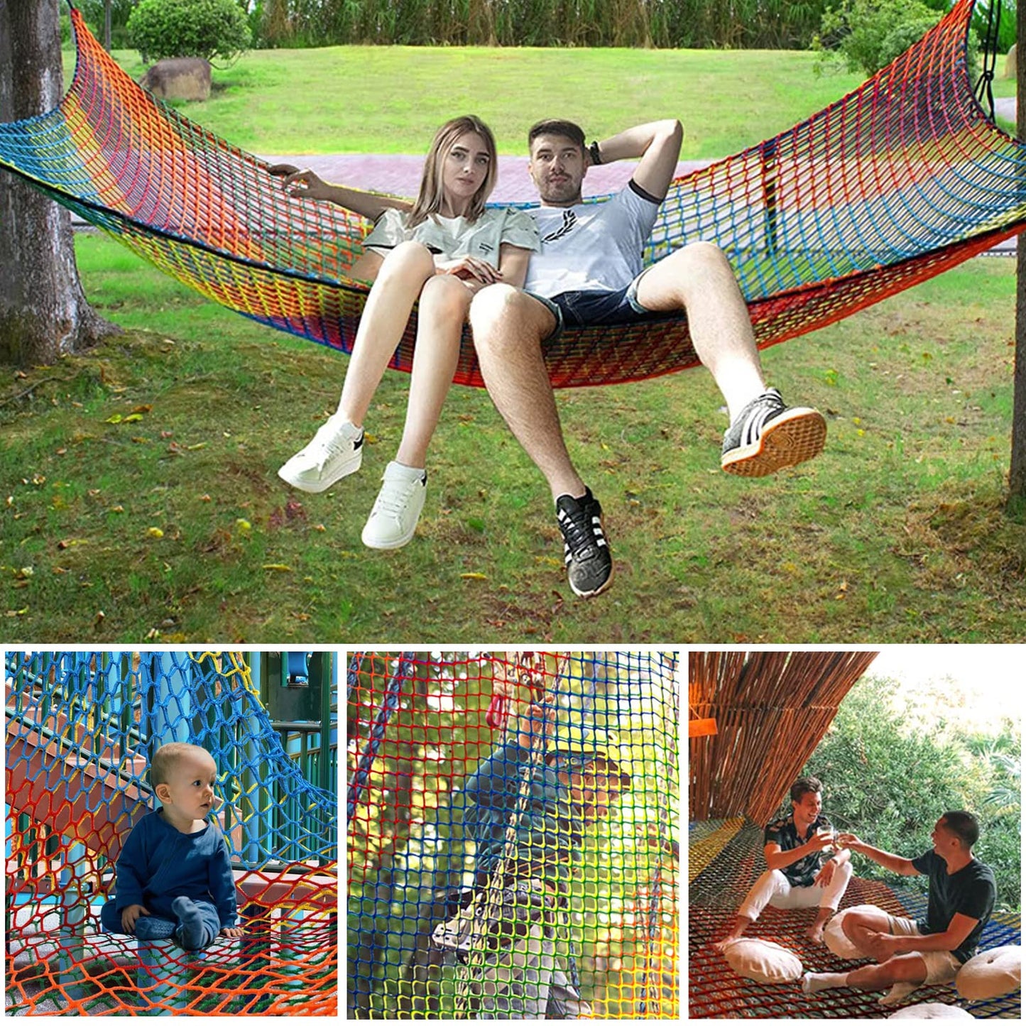 MENAYODA Climbing Net Playground, Heavy Duty Double Layer Safety Net Kids Climbing Frame Swing, Climbing Net Kids Fall Protection Net for Playground Outdoor Indoor Garden