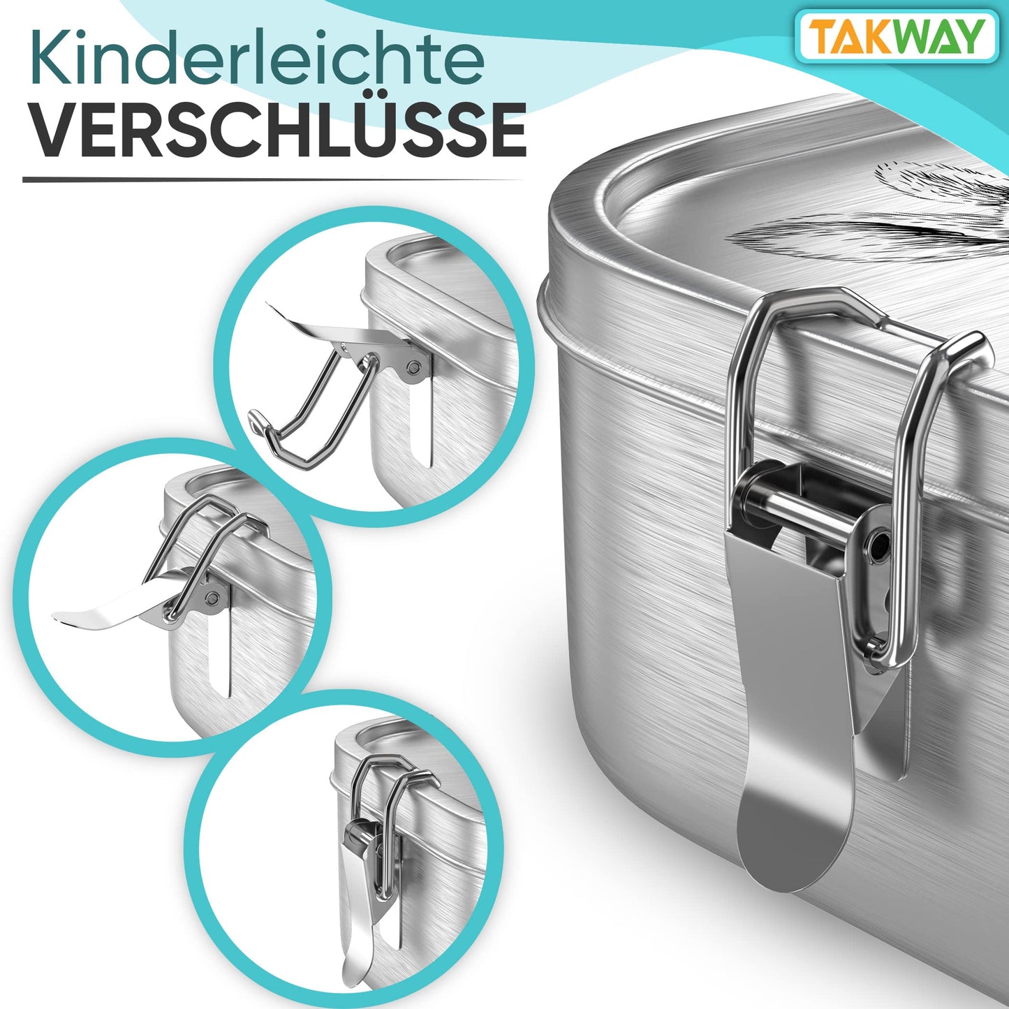 TAKWAY Stainless Steel Lunch Box for Kids with Compartments 800ml | Leak-proof | Bento Box with customizable divisions | Snack box for kindergarten, daycare, school (Bunny, divider)