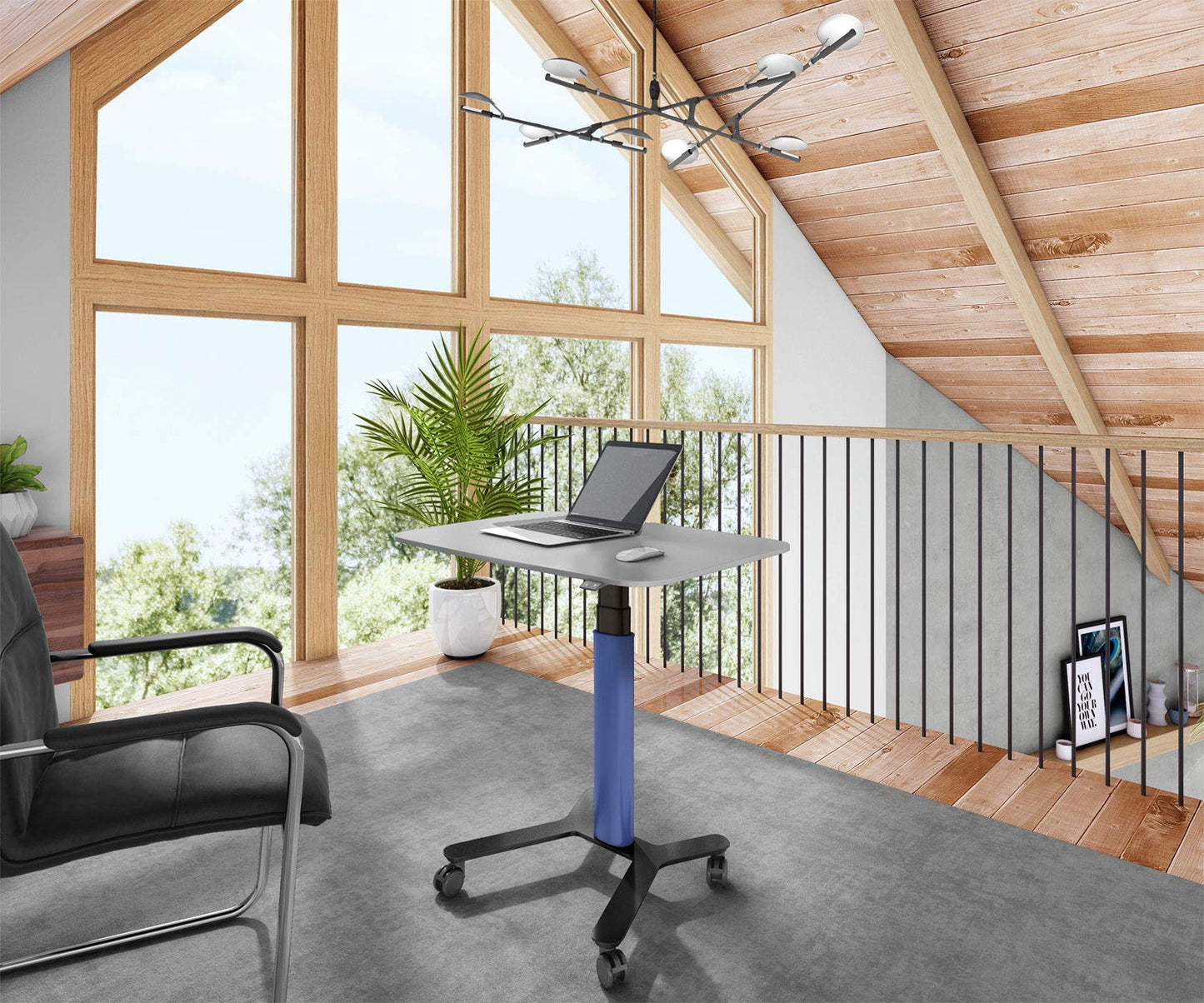 ESMART EAX-131 BB 90 x 60 cm Blue Ergonomic Standing-Sitting Desk Electrically height-adjustable from 65-130 cm Mobile standing desk on wheels