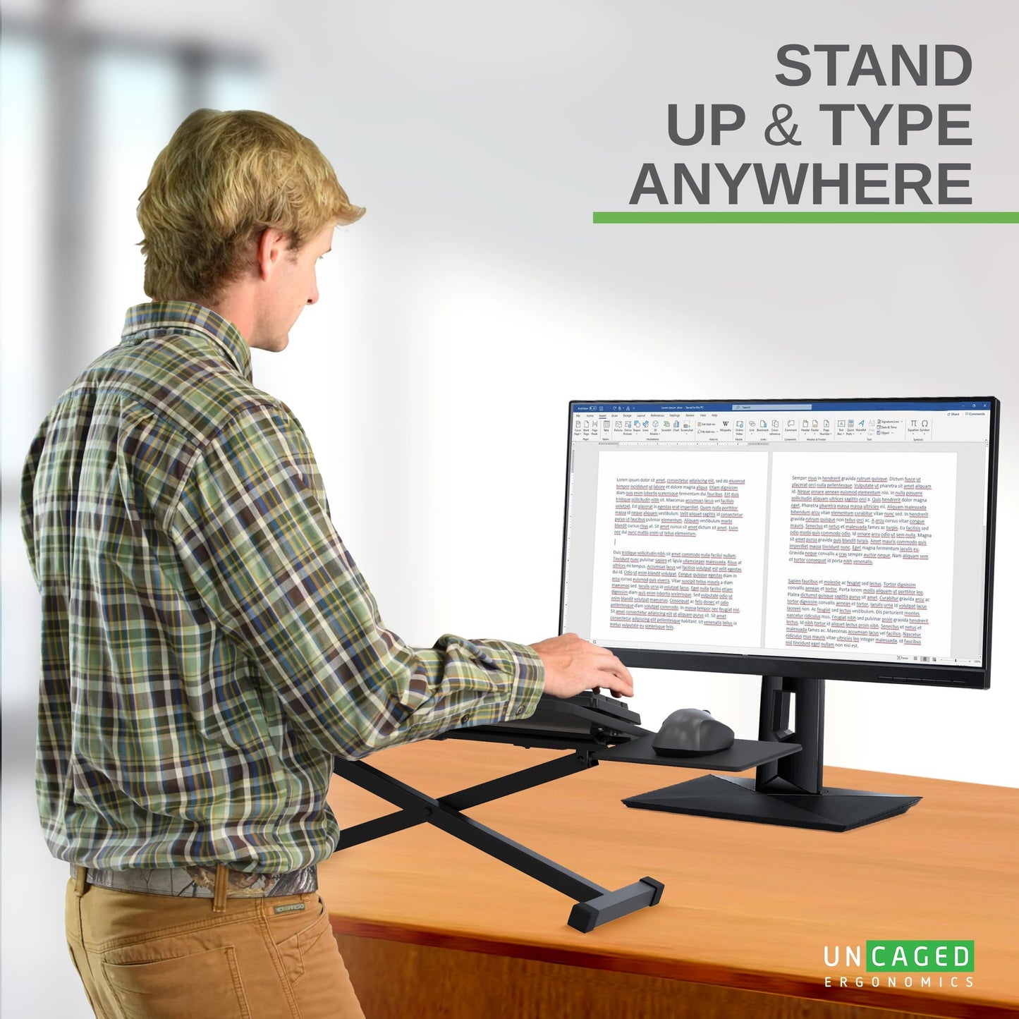 KT3 Ergonomic Keyboard and Mouse Stand (height adjustable and negative tilt) Sit Stand Up Riser on Desk Platform to elevate keyboards for standing above the desk