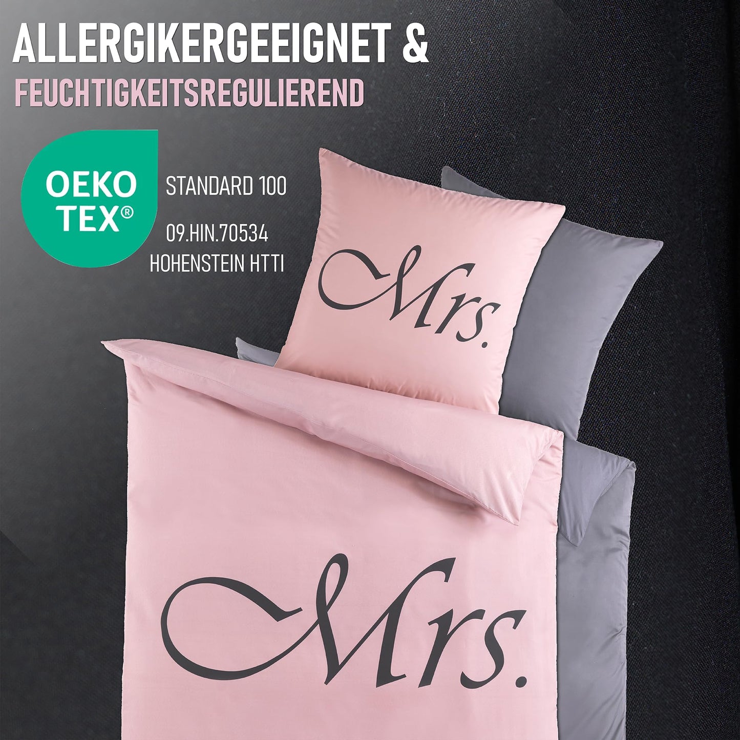 Kuscheli® 4-piece partner bedding set 135x200 with 80x80 pillowcase | ÖkoTex Certified | silky soft, microfiber for couples, color: King-Queen pink-gray