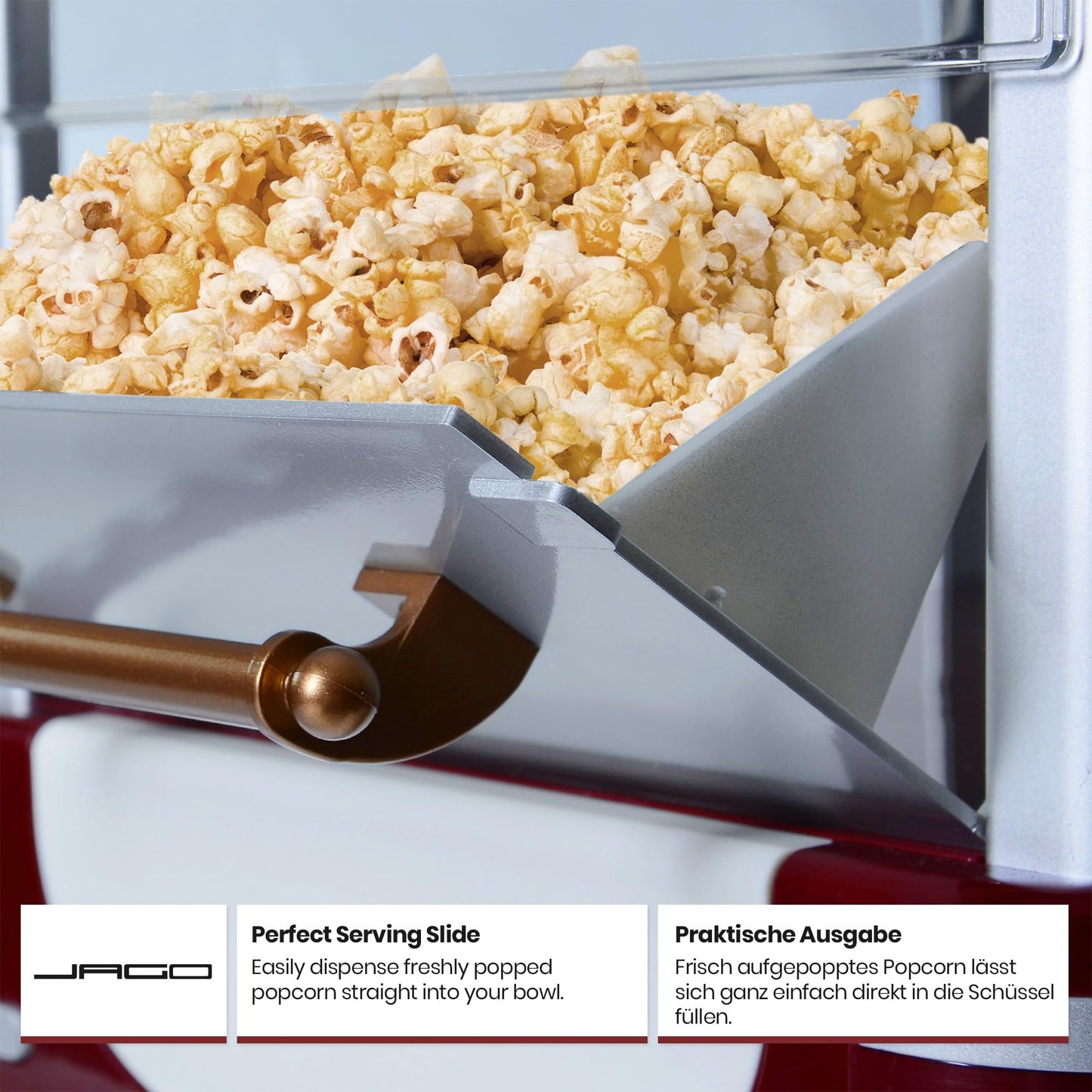 Jago® Popcorn Machine Retro - 60L/h, 200g/10min, Stainless Steel Pot, for salty popcorn - 50s style, Pro Popcorn Maker, Preparer, Machine