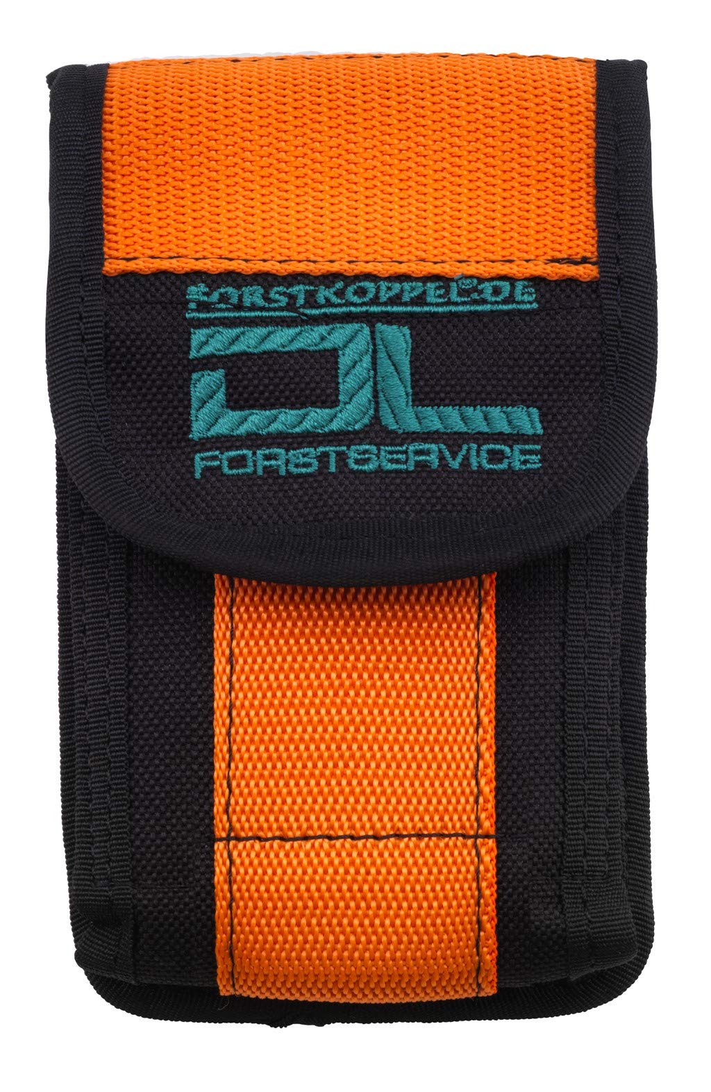 Shoulder strap with smartphone pocket in bright orange.